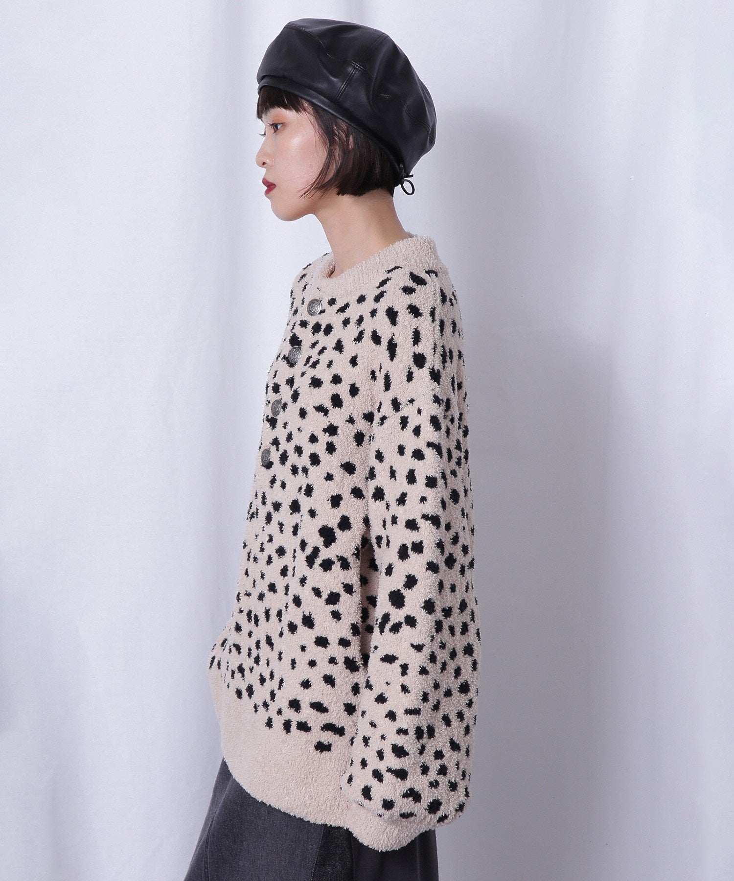 コンチョボタン モコモコ ヘンリーネックトップス