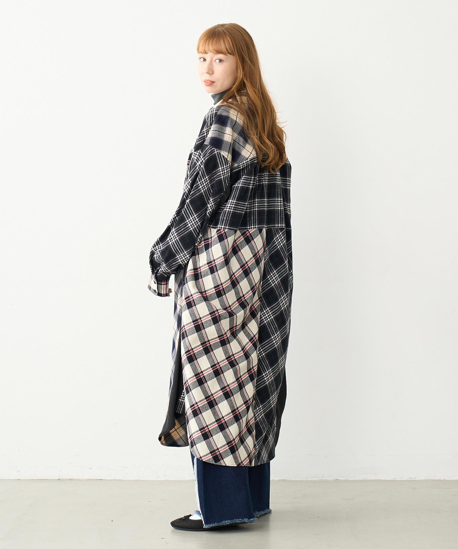 PLAID PATCHWORK SHIRT DRESS