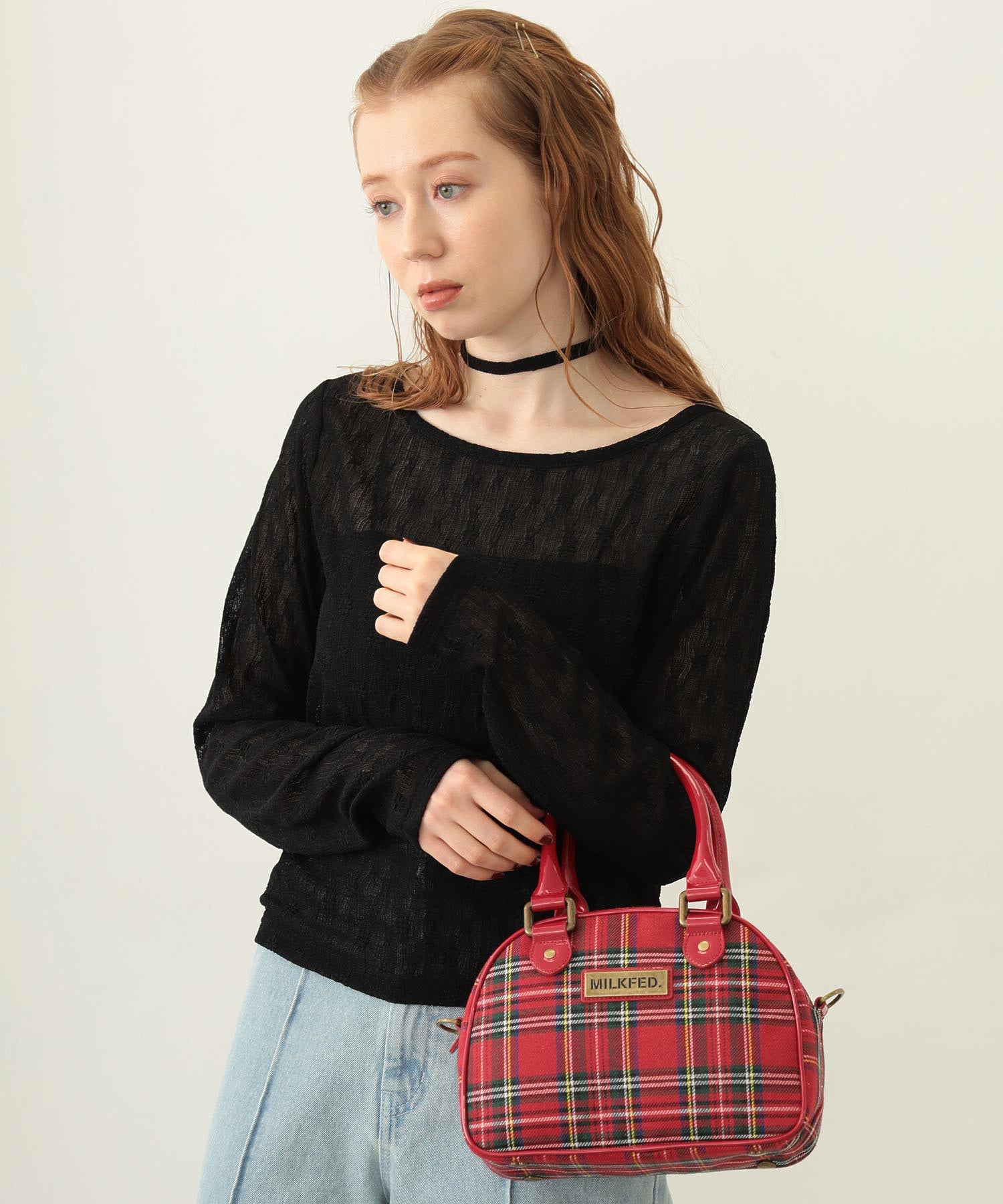 PLAID PATTERN BOSTON BAG