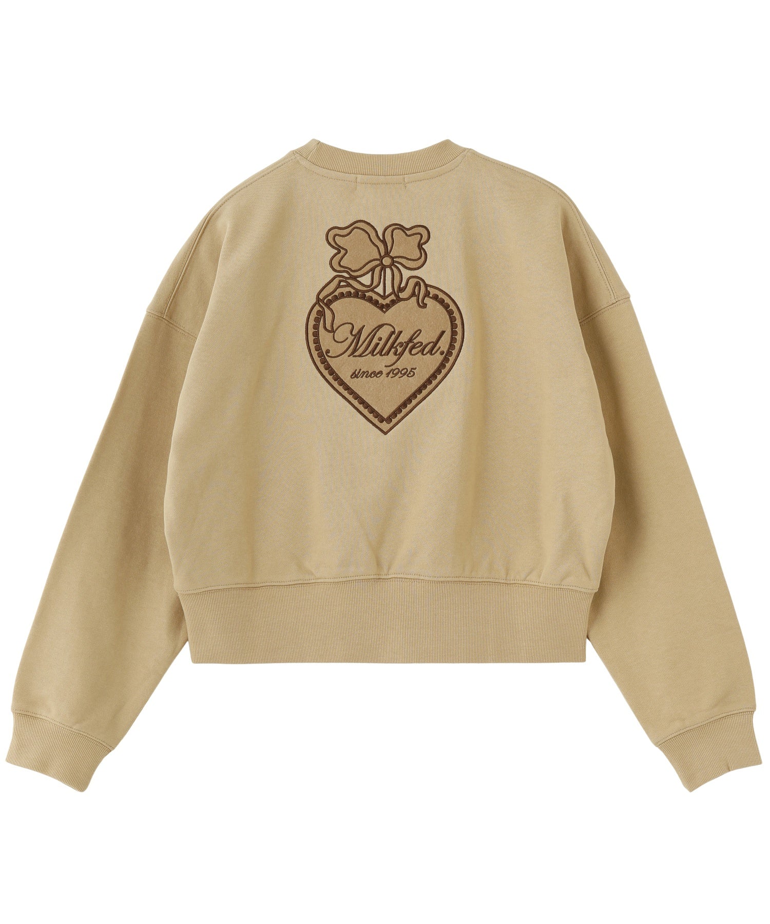 HEART RIBBON EMBLEM SHORT CREW SWEAT