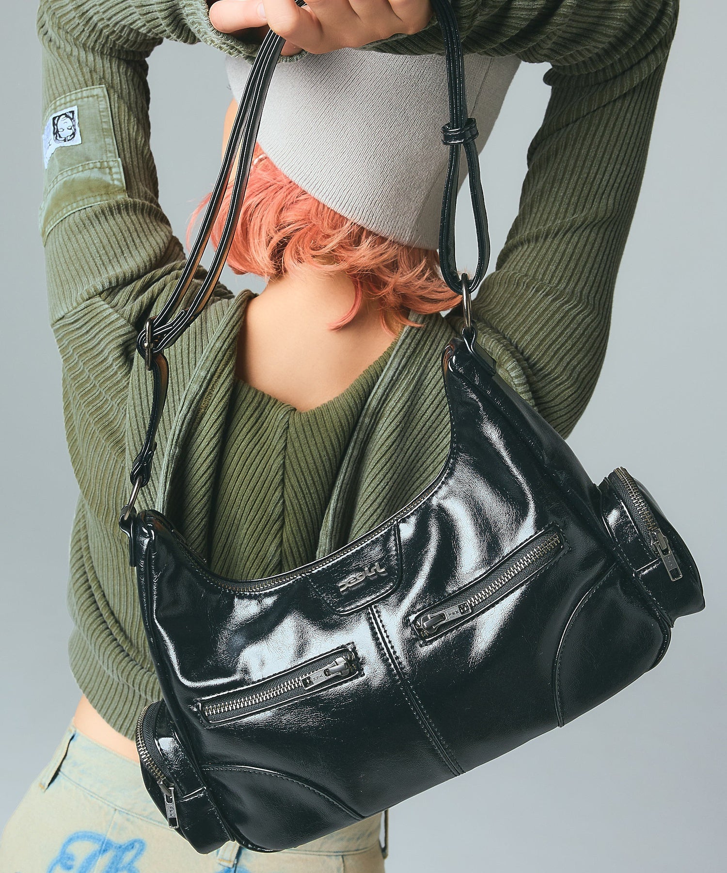 DOUBLE ZIP FAUX LEATHER BAG