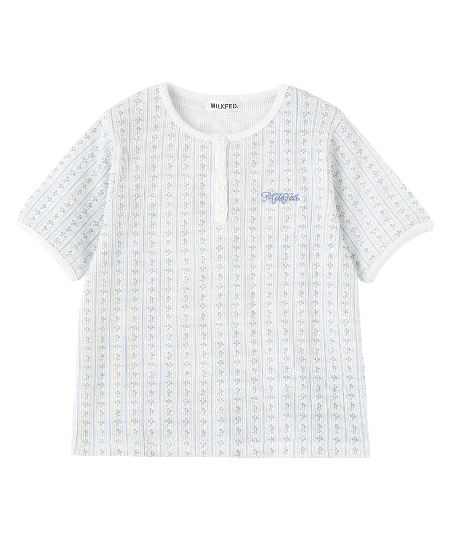 STRIPED FLOWER WAFFLE S/S TOP