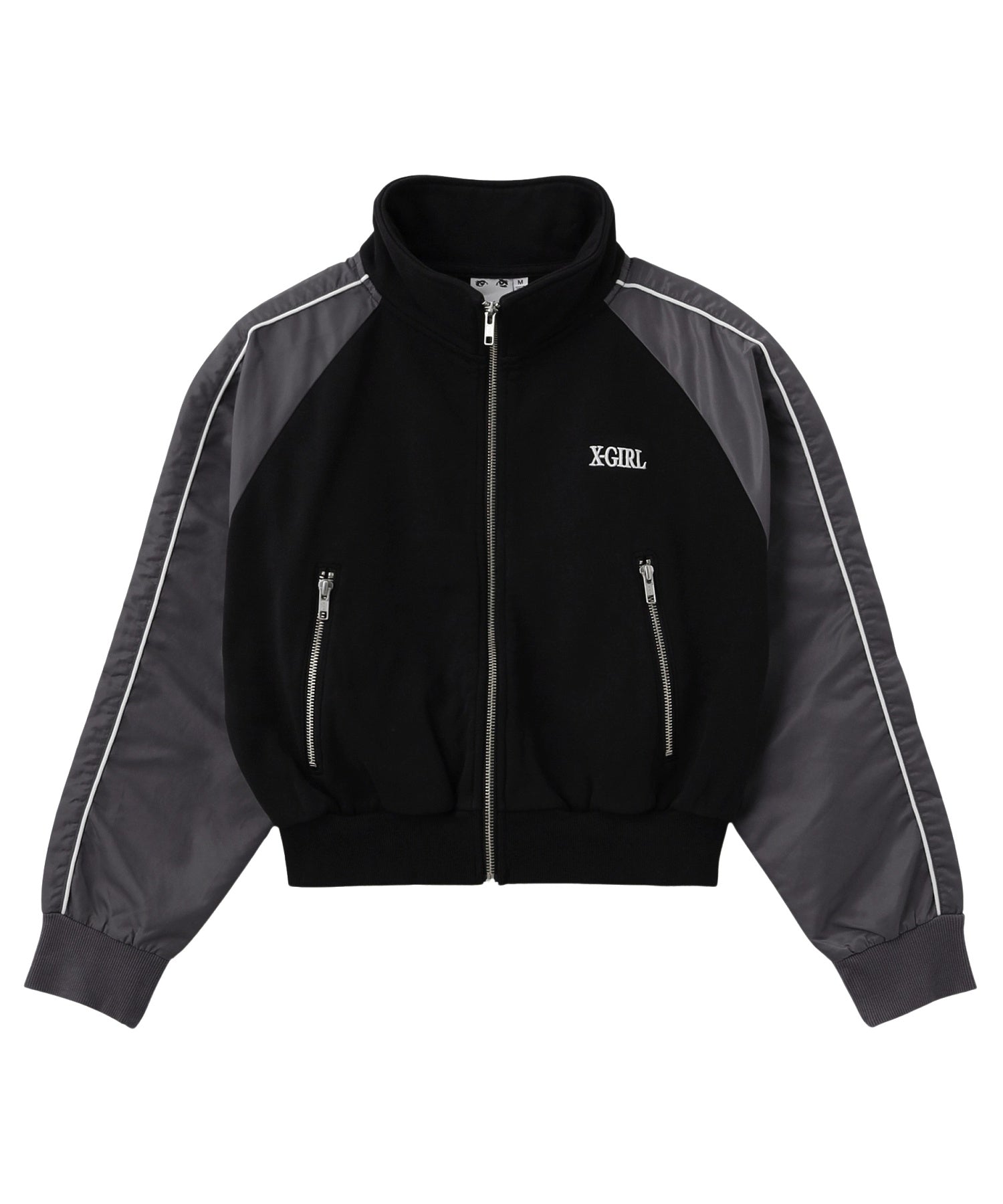 WOVEN MIX SWEAT ZIP UP TOP