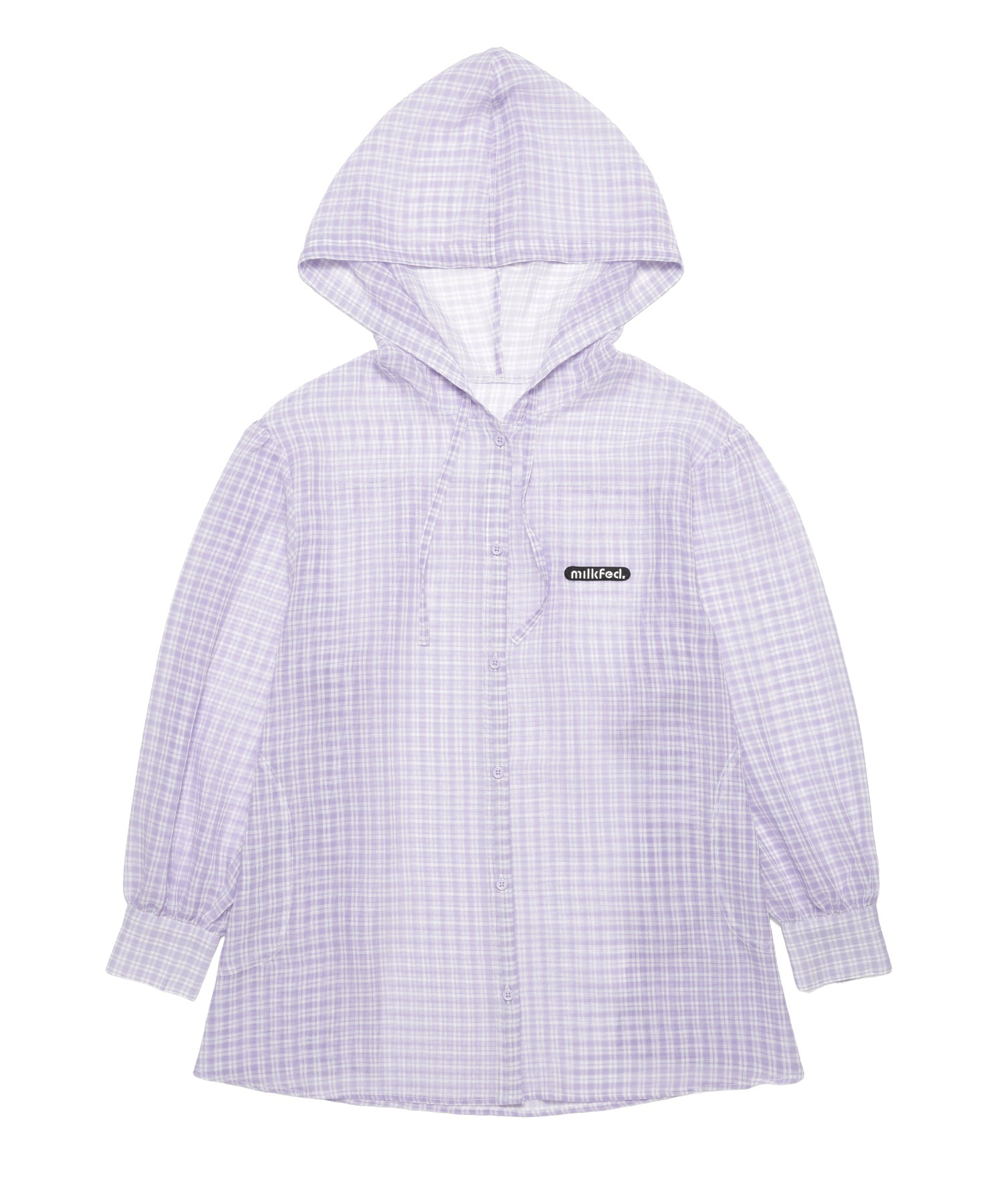 SHEER PLAID HOODED TOP