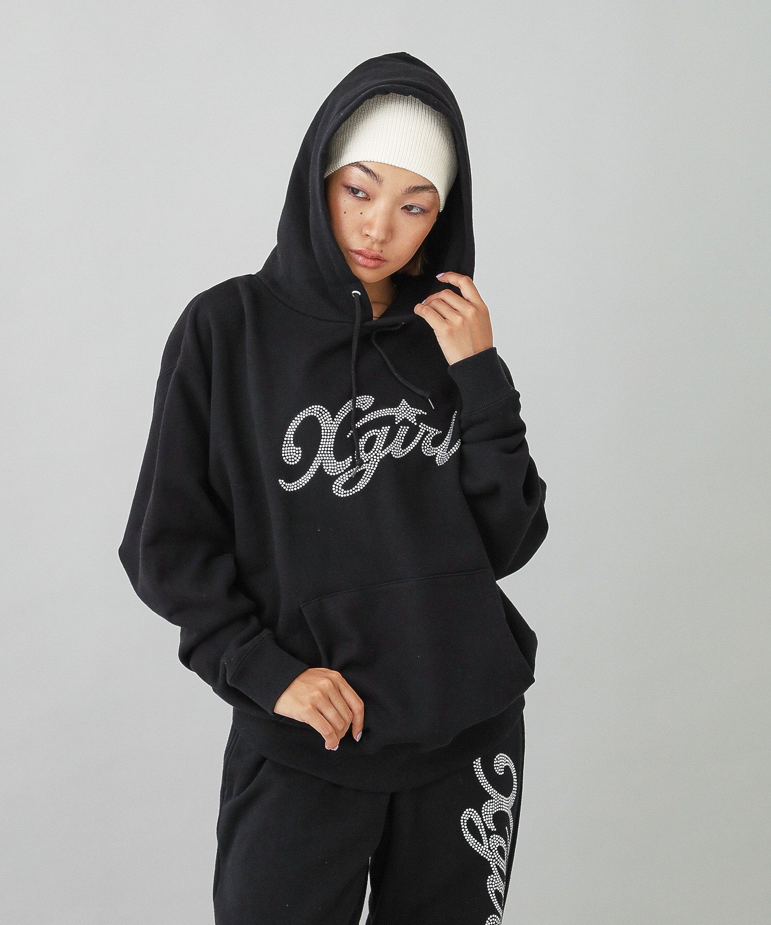 RHINESTONE STAR CURSIVE LOGO SWEAT HOODIE