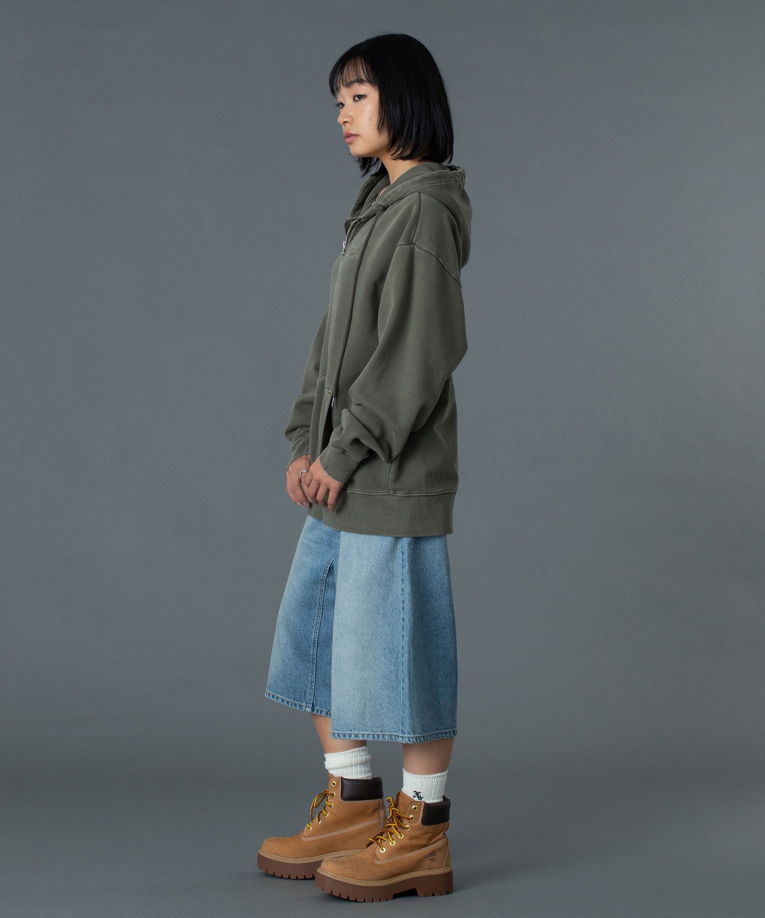 PIGMENT DYED FACE AND LOGO SQUARE PATCH ZIP UP SWEAT HOODIE