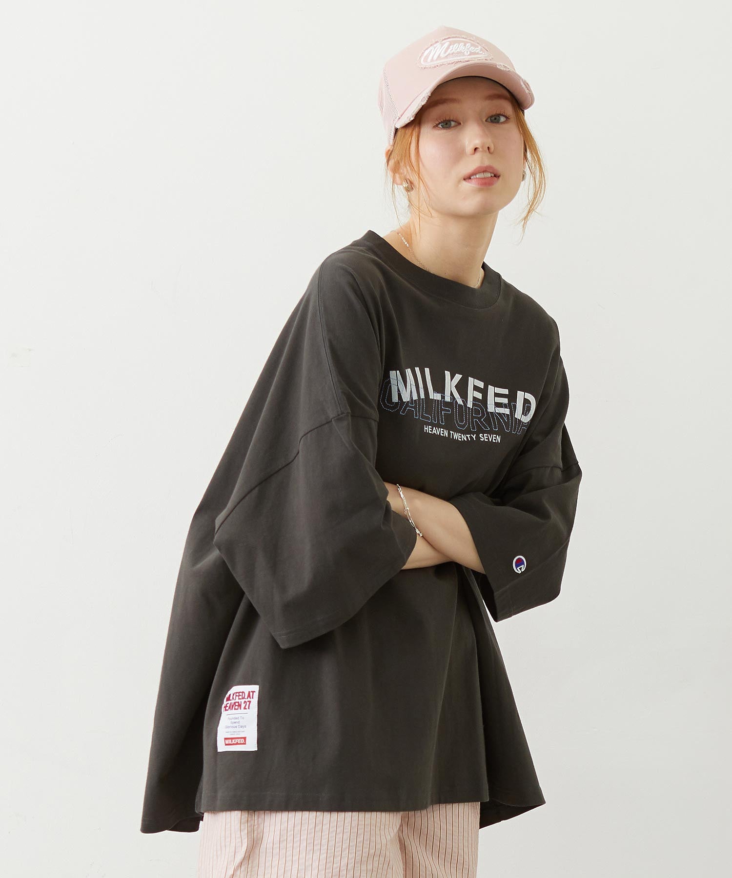 MILKFED.×CHAMPION LAYER LOGO BIG TEE