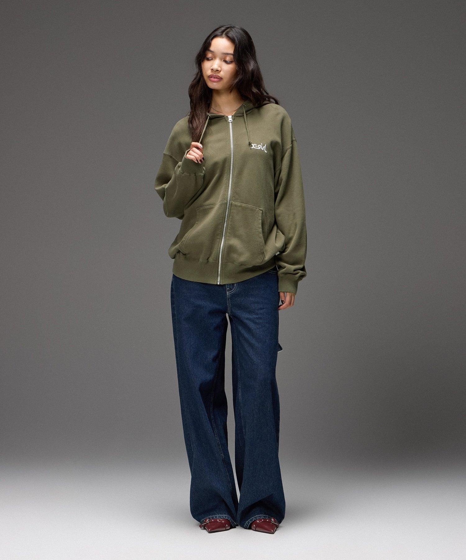 FACE IN CIRCLE LOGO PATCH ZIP UP SWEAT HOODIE