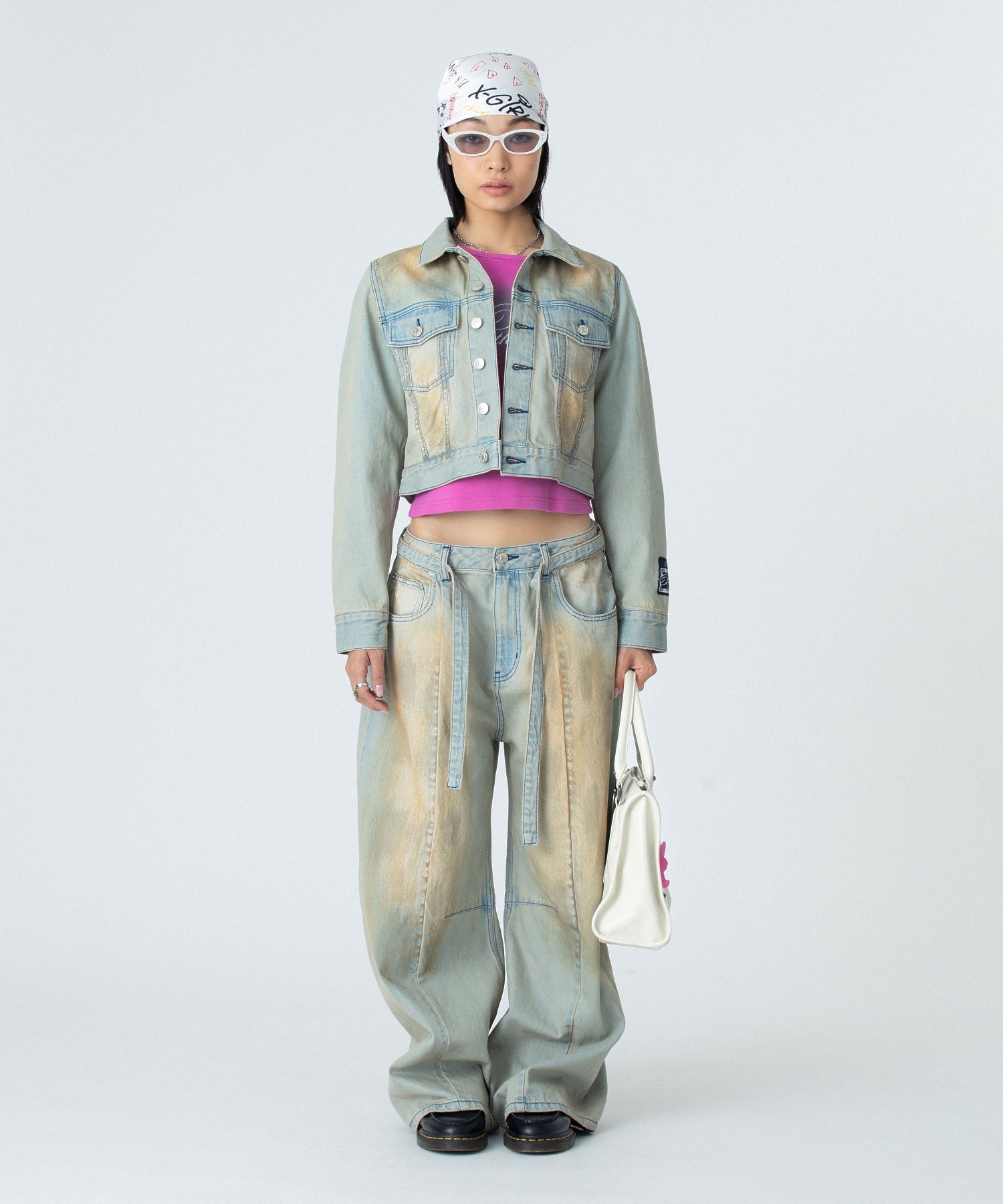 FADED FACE LABEL COMPACT DENIM JACKET