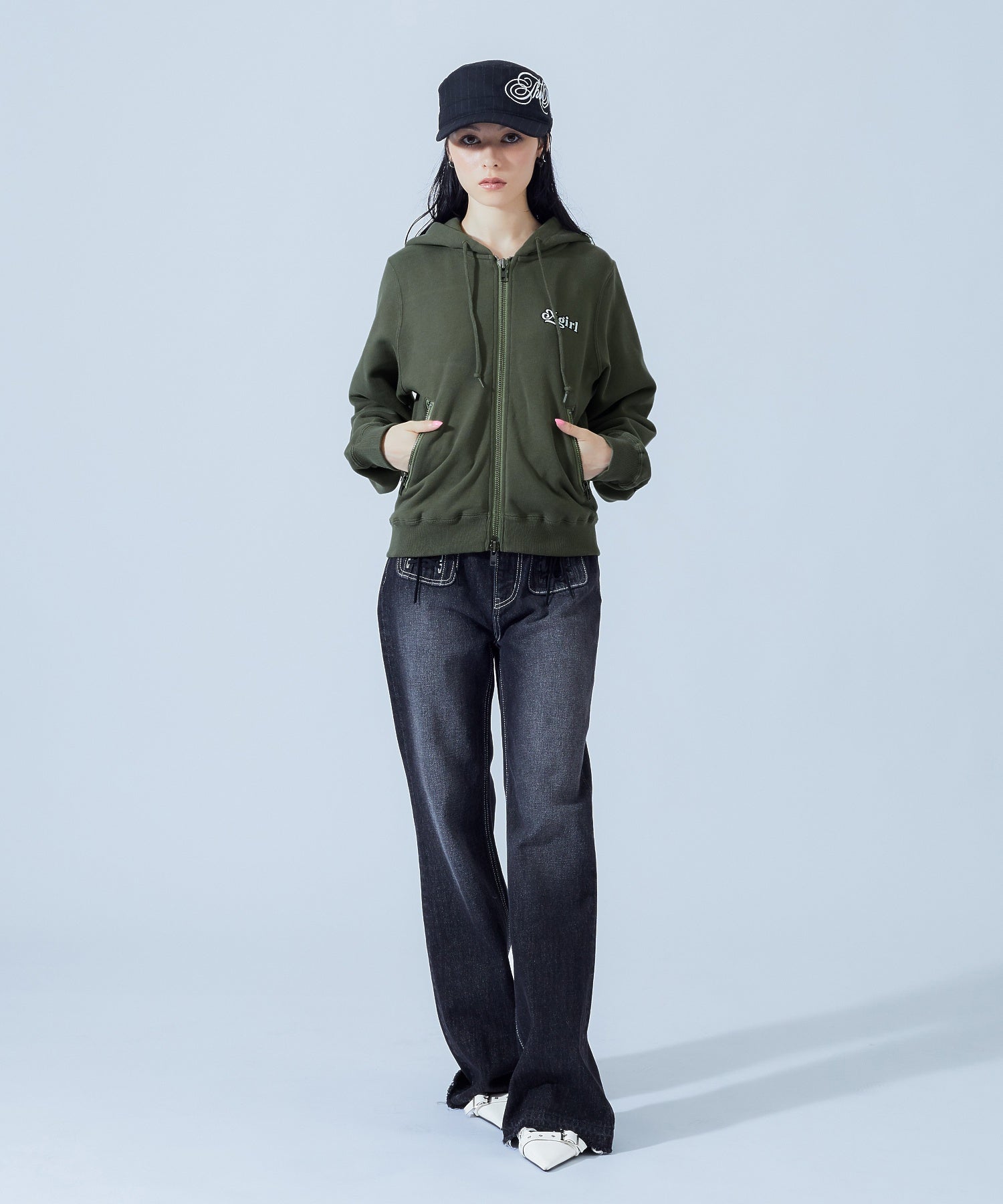 BACK LACE UP ZIP UP SWEAT HOODIE