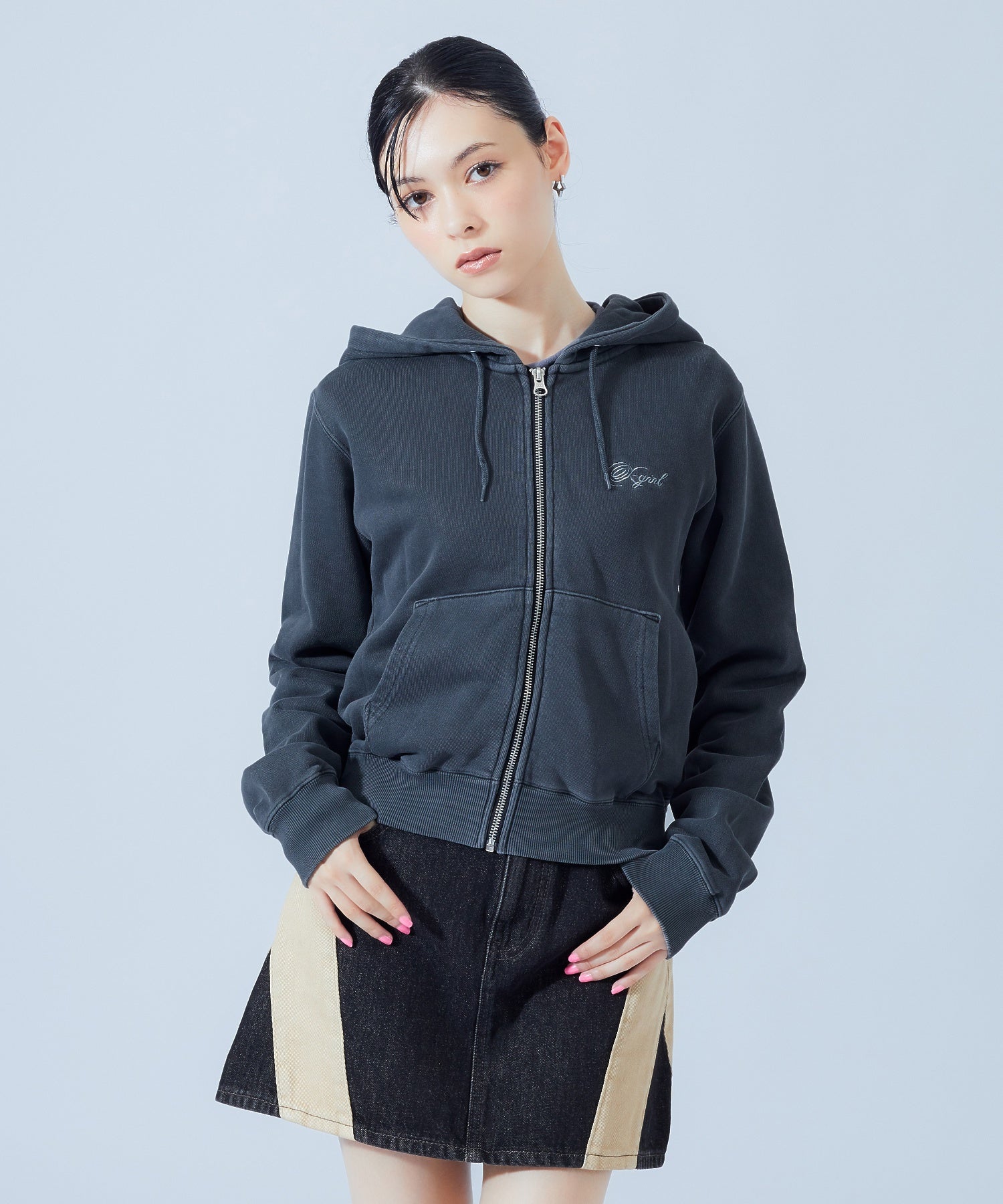 FACE AND SCRIPT LOGO COMPACT ZIP UP SWEAT HOODIE