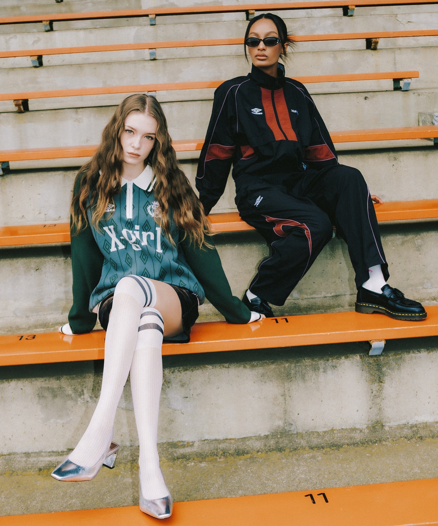 X-girl x UMBRO HALF ZIP JACQUARD KNIT TOP