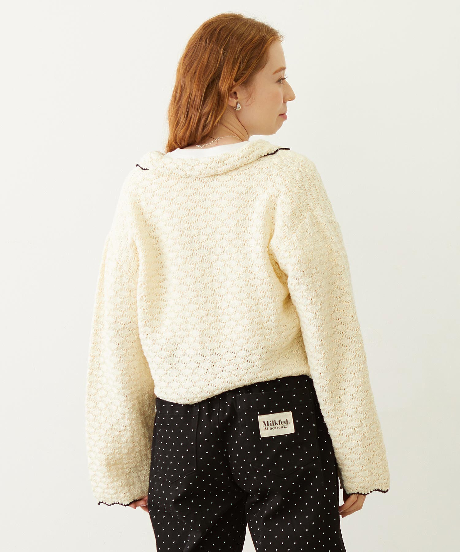 OPEN COLLAR CONTRAST TRIM KNIT CARDIGAN