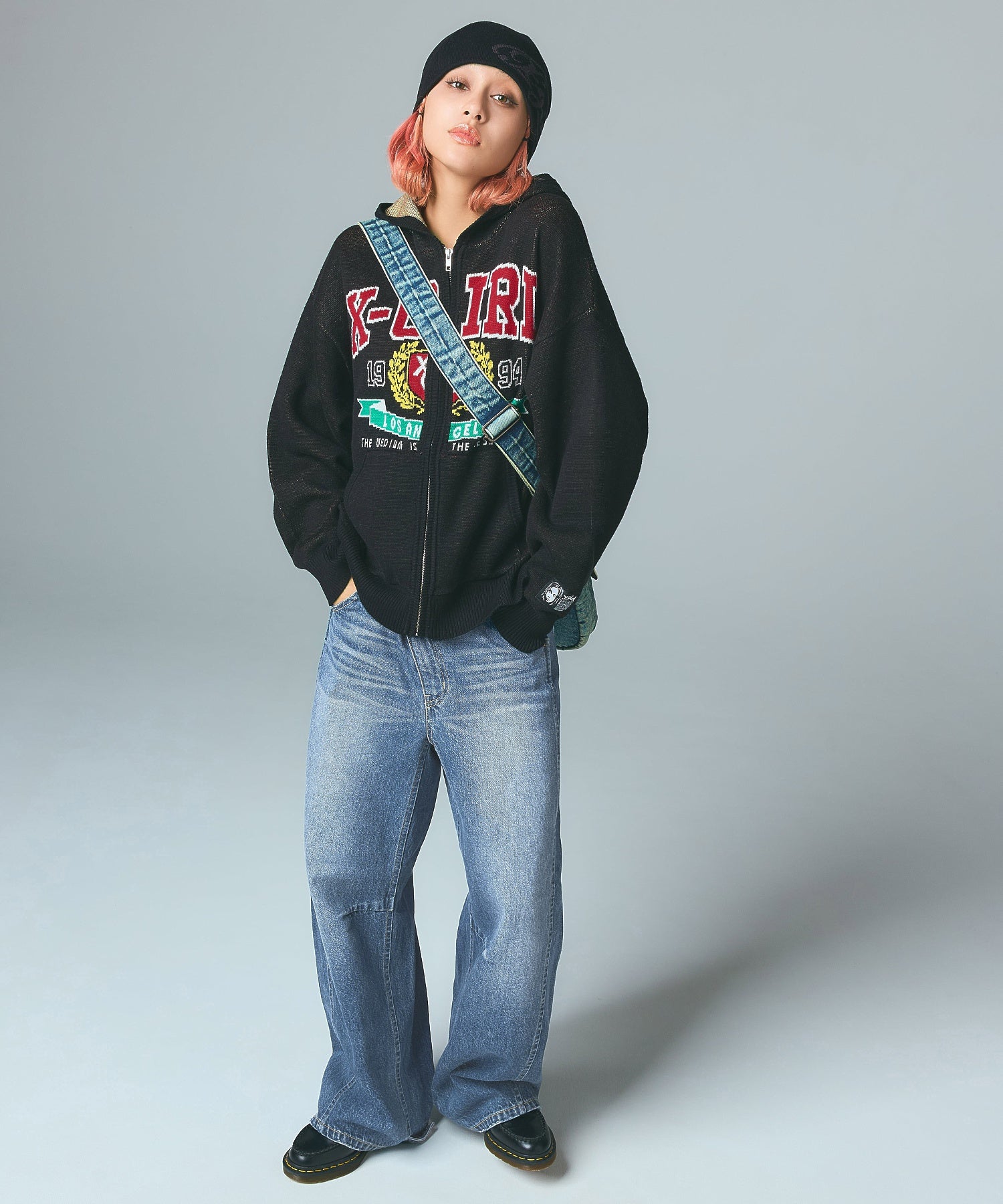 ASYMMETRIC WAIST BARREL LEG DENIM PANTS