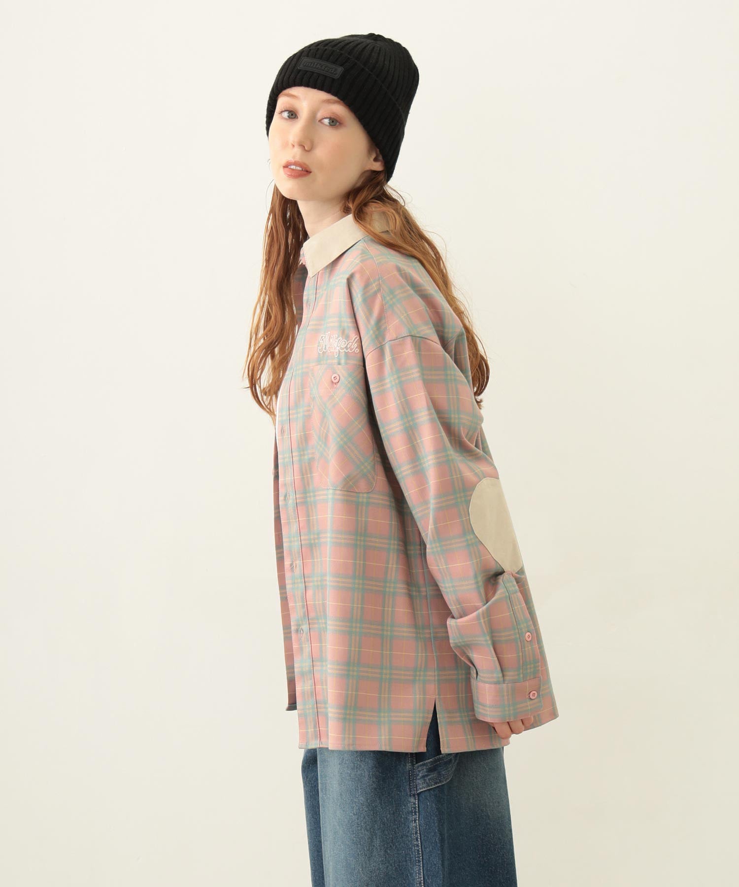 HEART ELBOW PATCH PLAID SHIRT