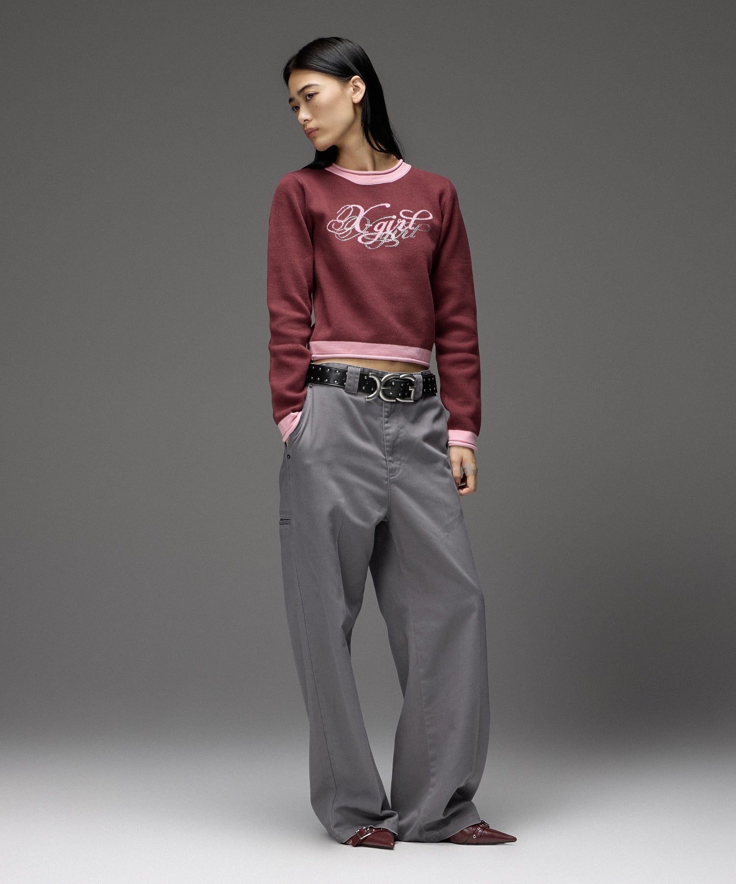 RHINESTONE AND JACQUARD LOGO COMPACT KNIT TOP