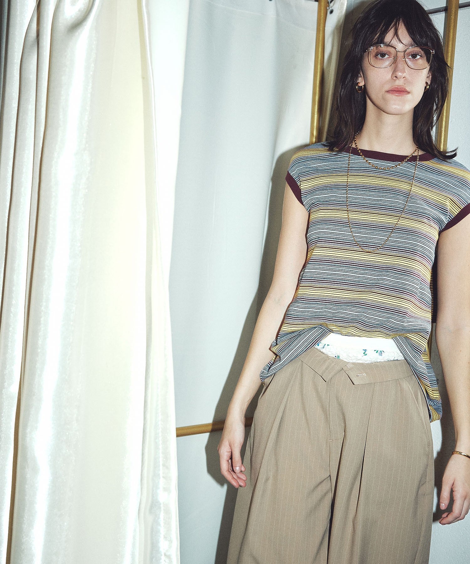 CREOLME/STRIPE TUCK BARREL PANTS