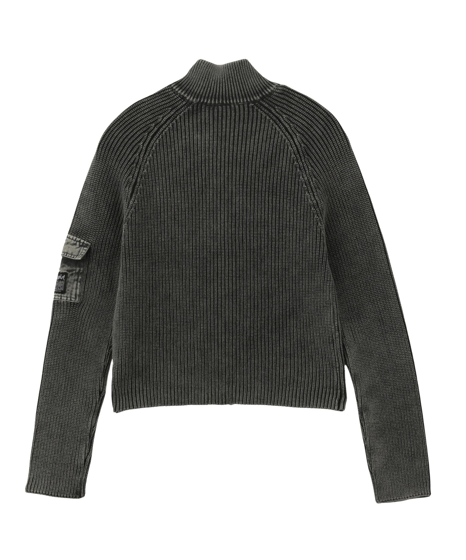 FADED WOVEN MIX ZIP UP KNIT TOP