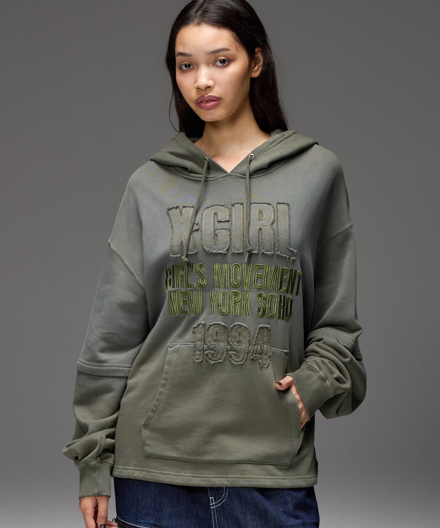 FADED LAYERED SWEAT HOODIE