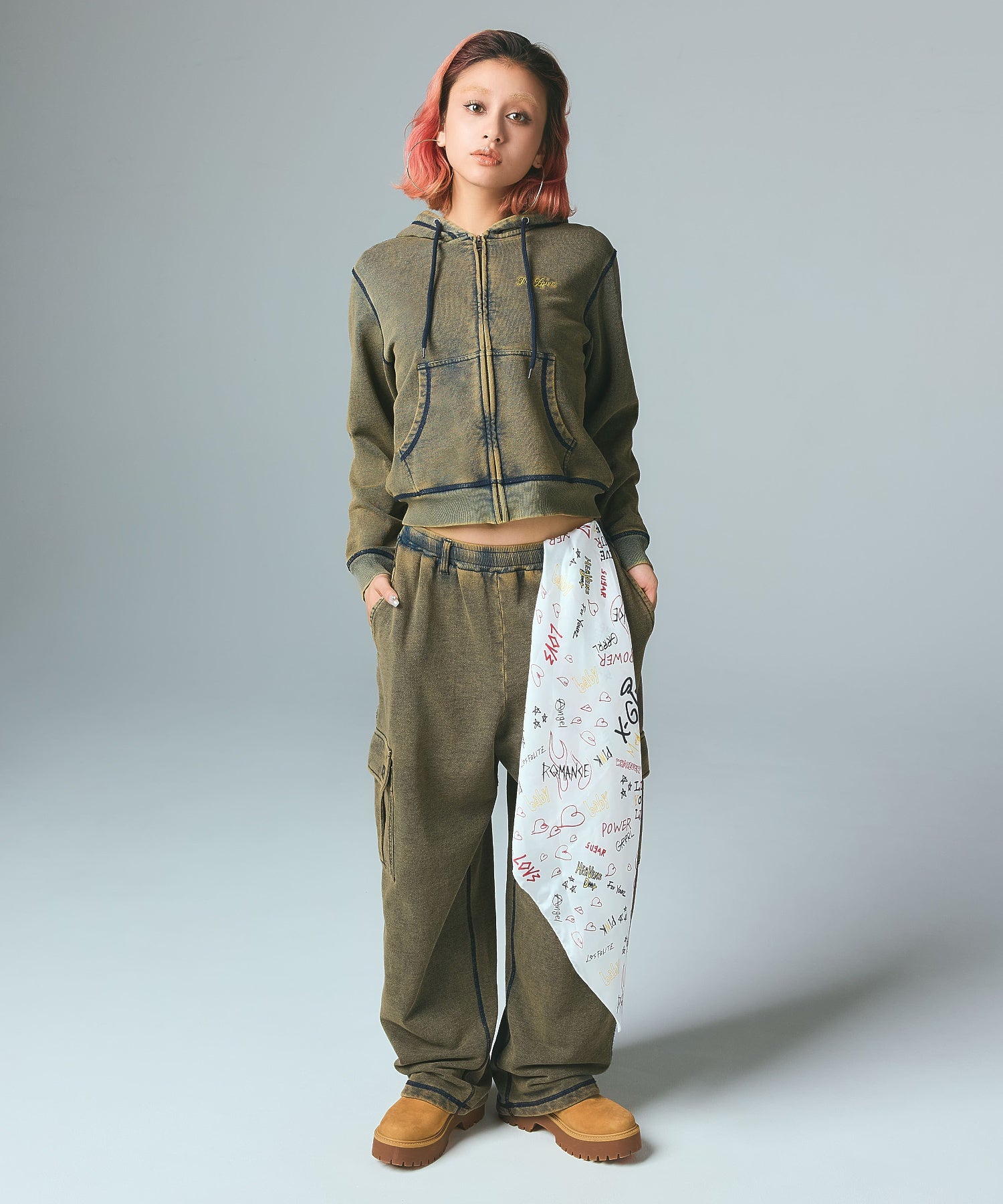 OVERDYED NUMBER PATCH ZIP UP HOODIE