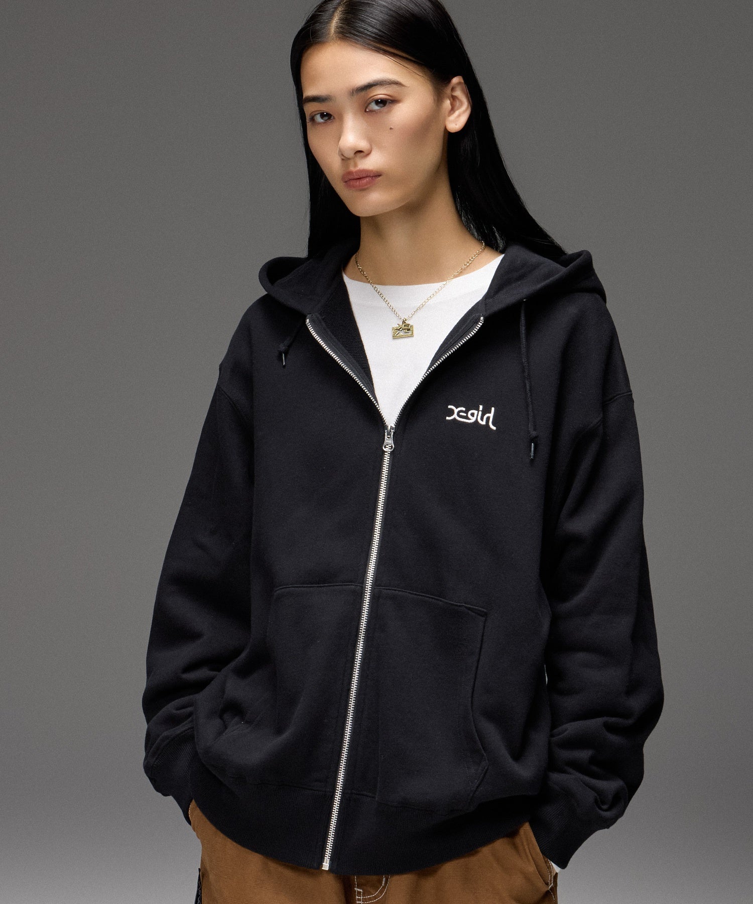 PLAID PATTERN FACE PATCH ZIP UP SWEAT HOODIE