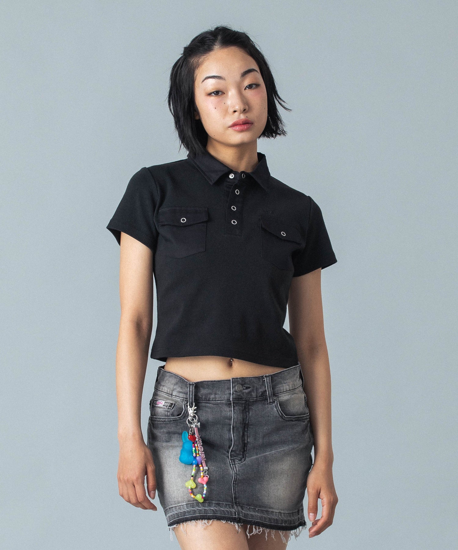 WOVEN MIX POLO TOP