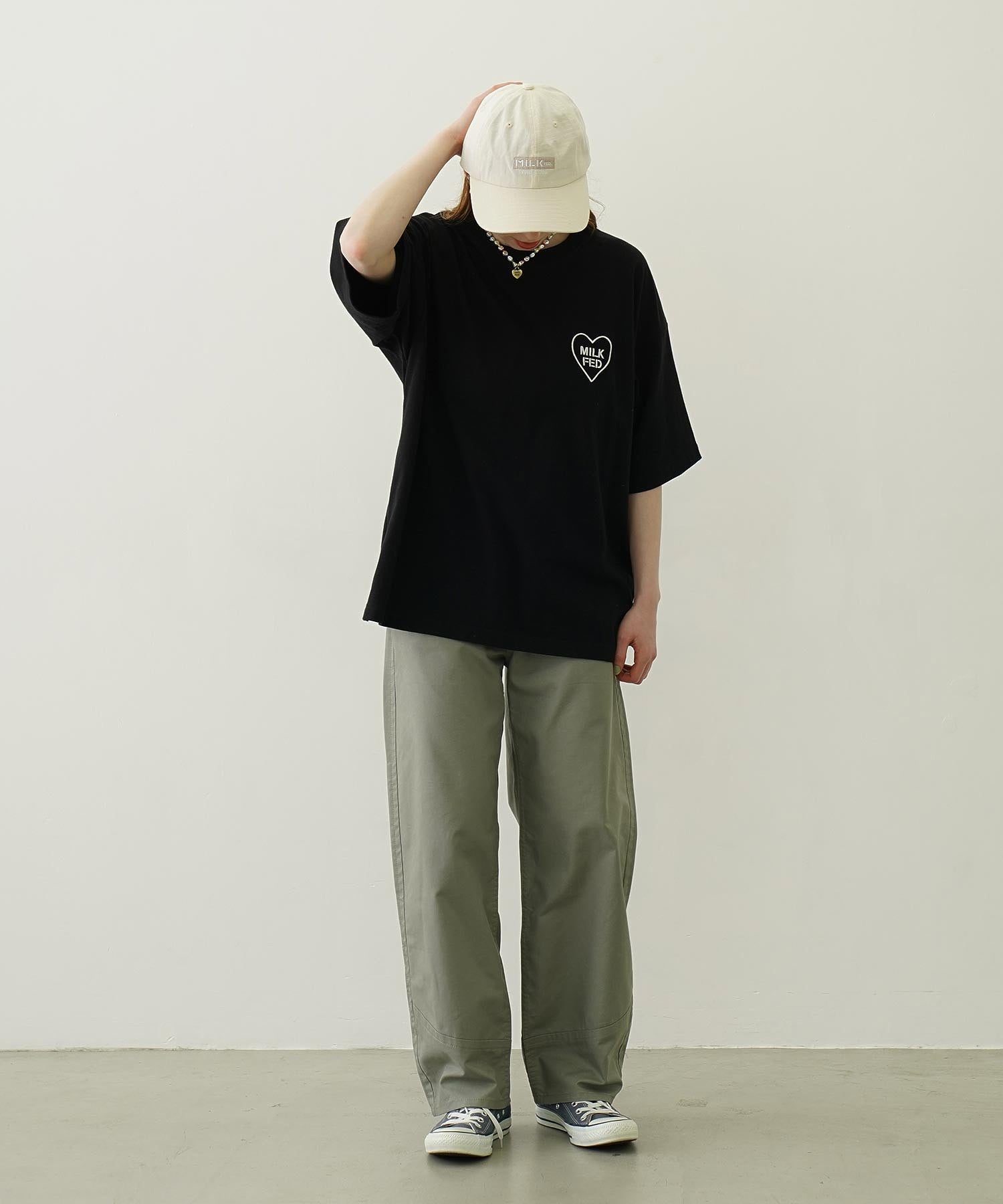 MILKFED. PLAID LOGO WIDE S/S TEE