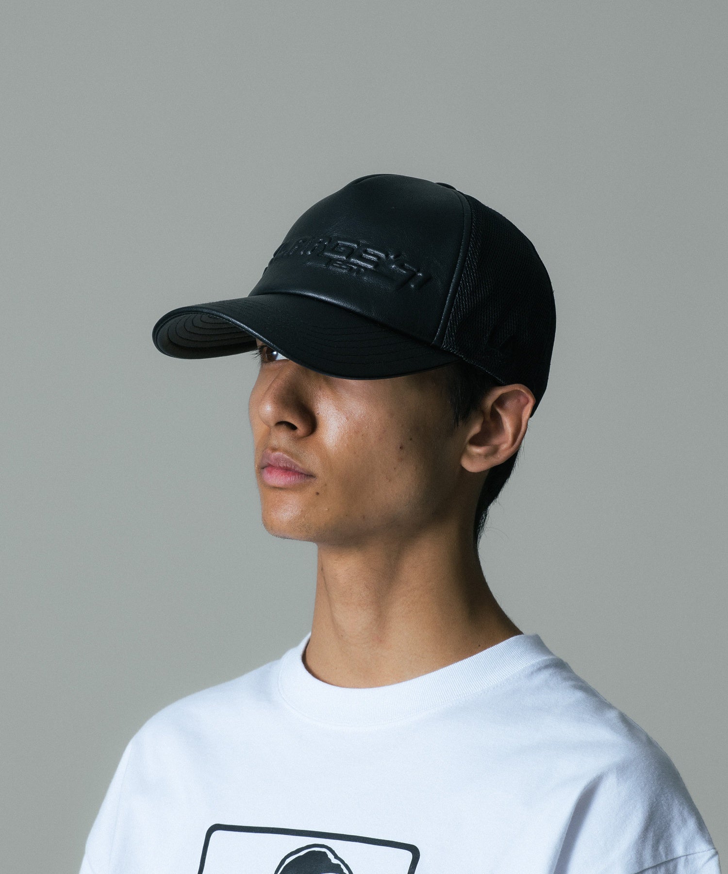 FAUX LEATHER MESH CAP
