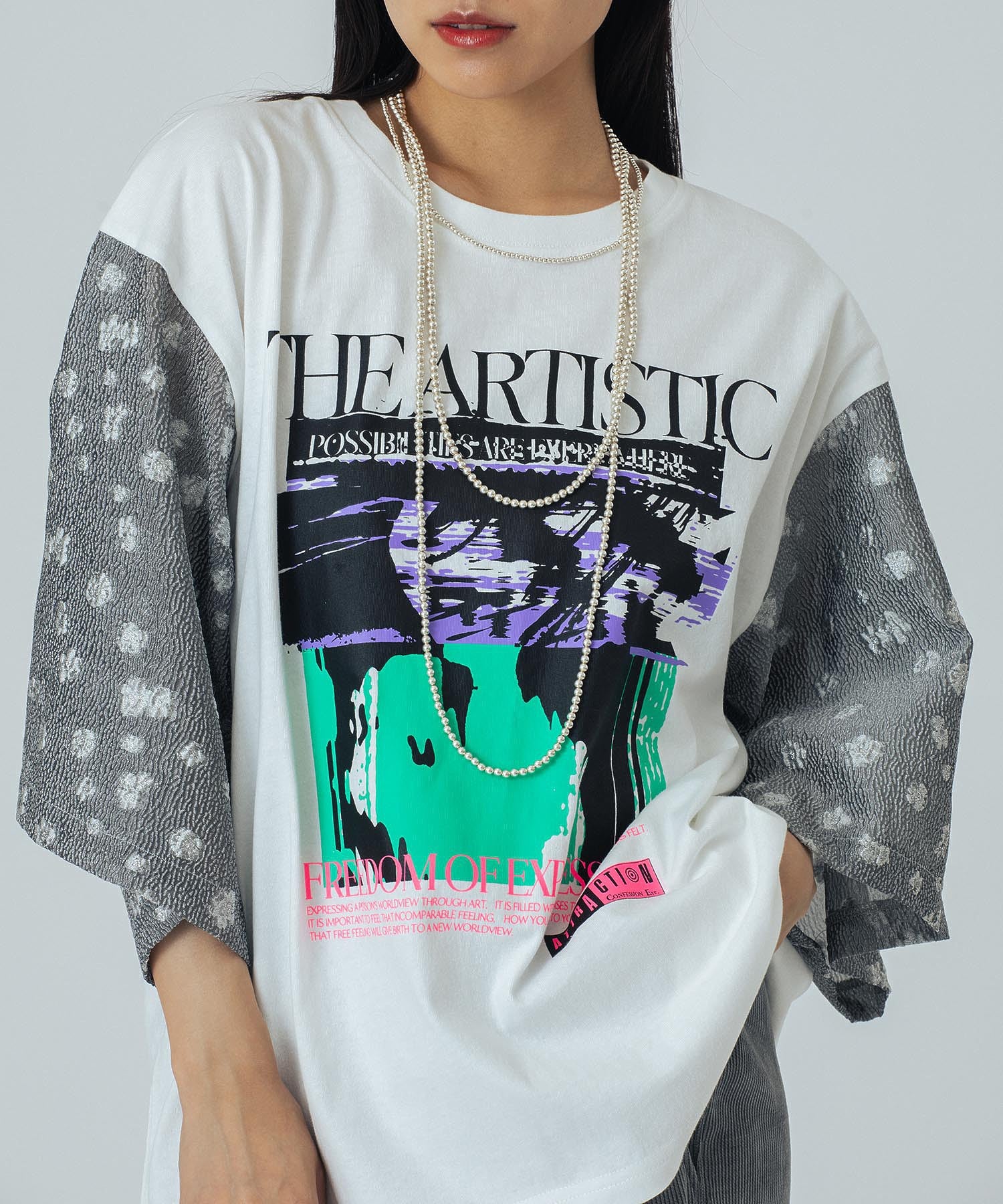 OKIRAKU×ROSEBUD/FLOWER SLEEVE GRAPHIC TOP