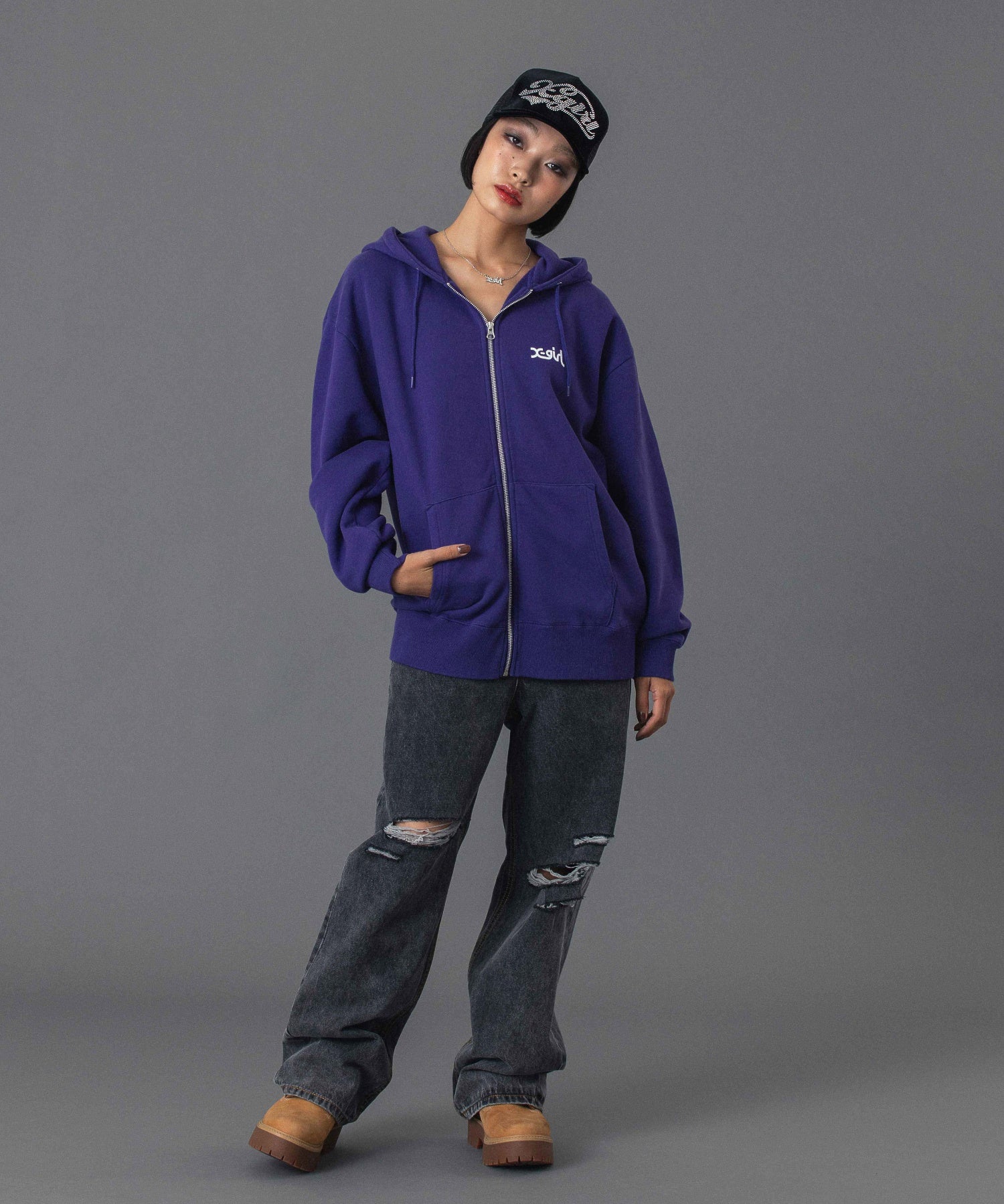 LEOPARD BOX ZIP UP SWEAT HOODIE