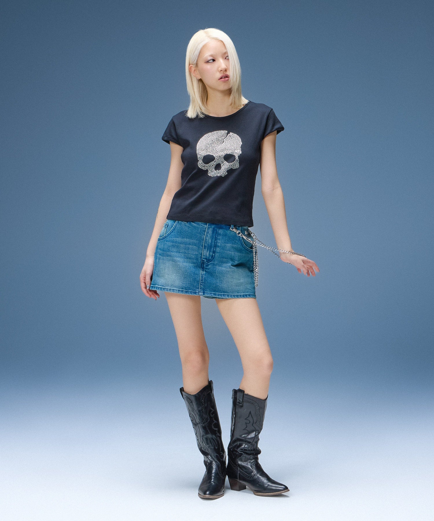 RHINESTONE SKULL S/S BABY TEE