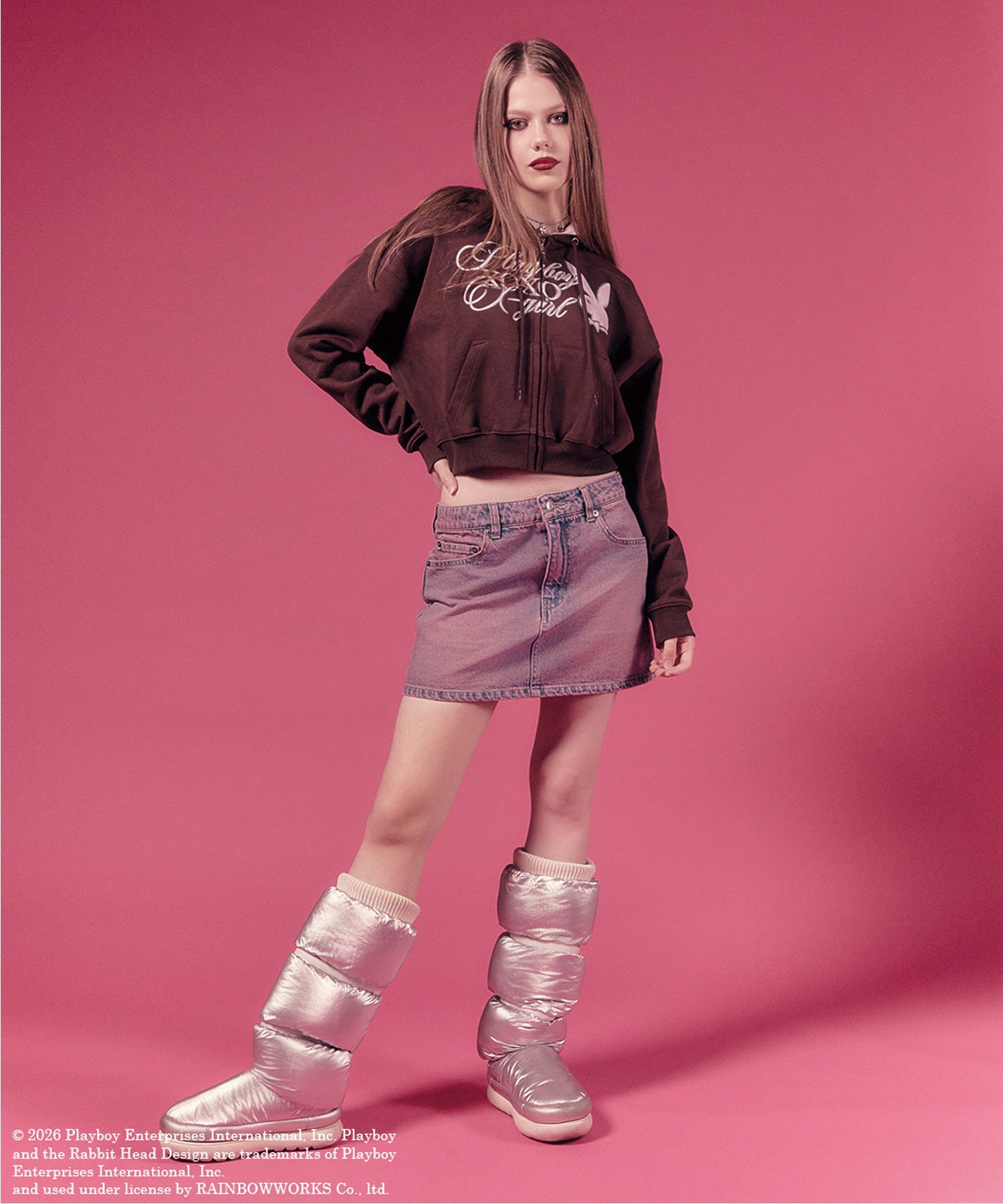 PLAYBOY × X-girl COMPACT ZIP UP SWEAT HOODIE