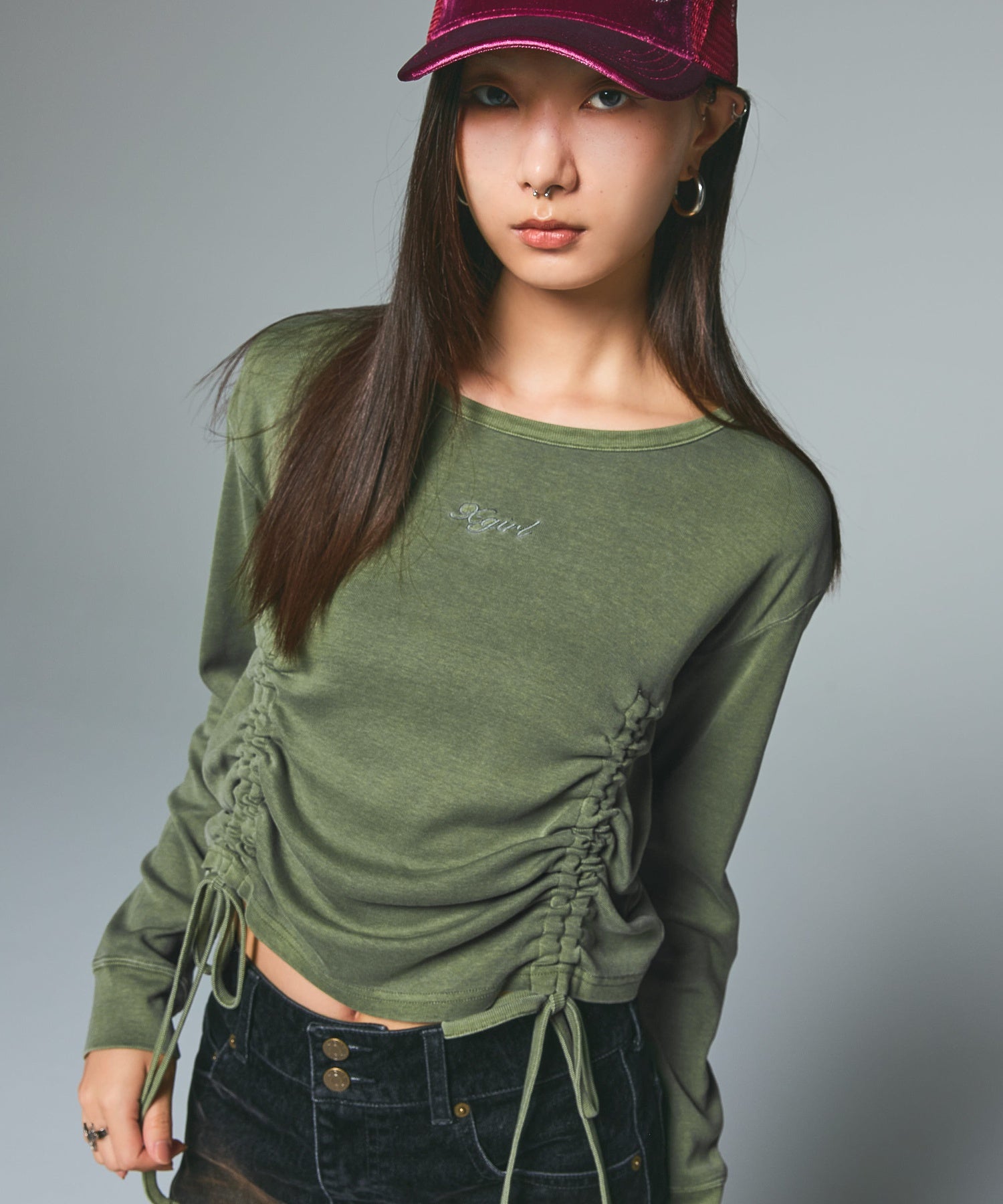FADED DRAWSTRING L/S TOP