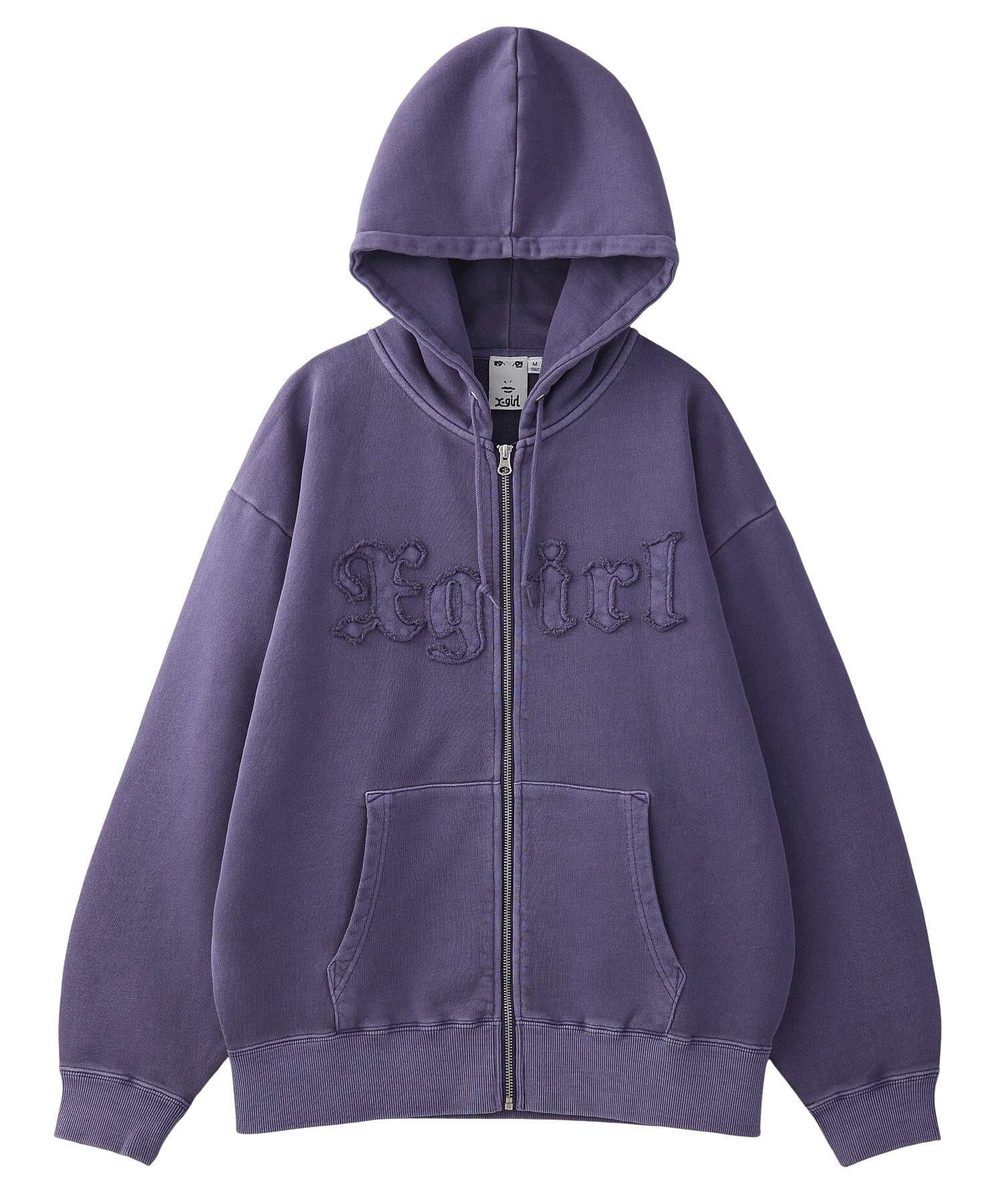 LOGO PATCH PIGMENT DYED ZIP UP SWEAT HOODIE