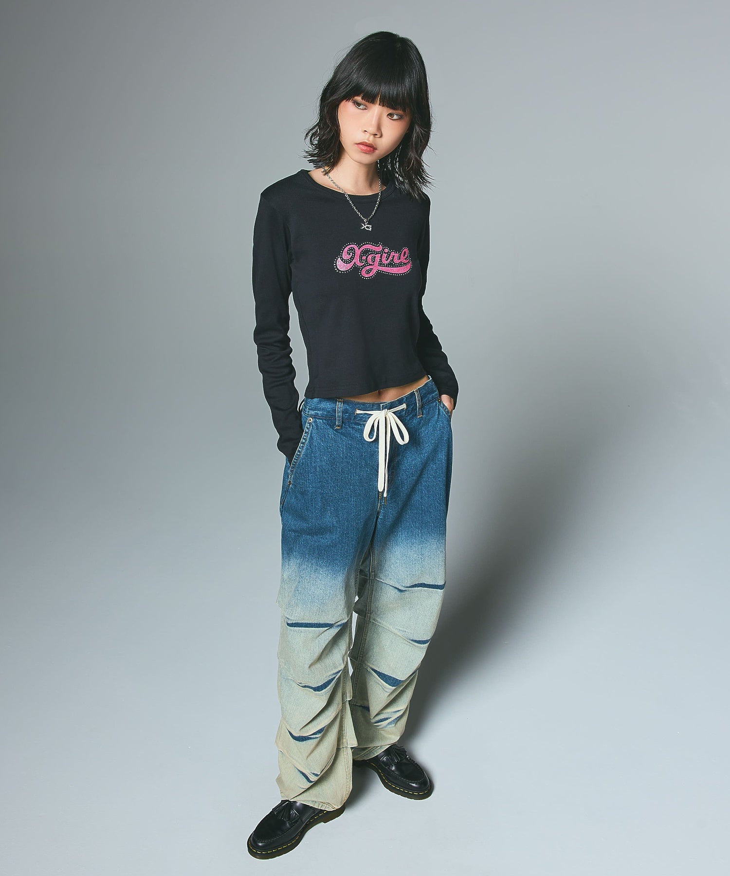 RHINESTONE AND GLITTER LOGO L/S BABY TEE