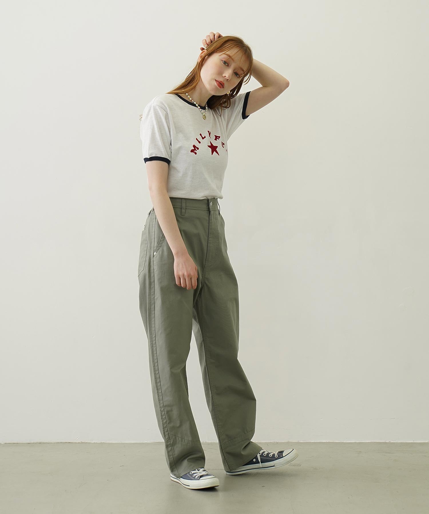 LOGO AND STAR FLOCKY PRINT RINGER TEE