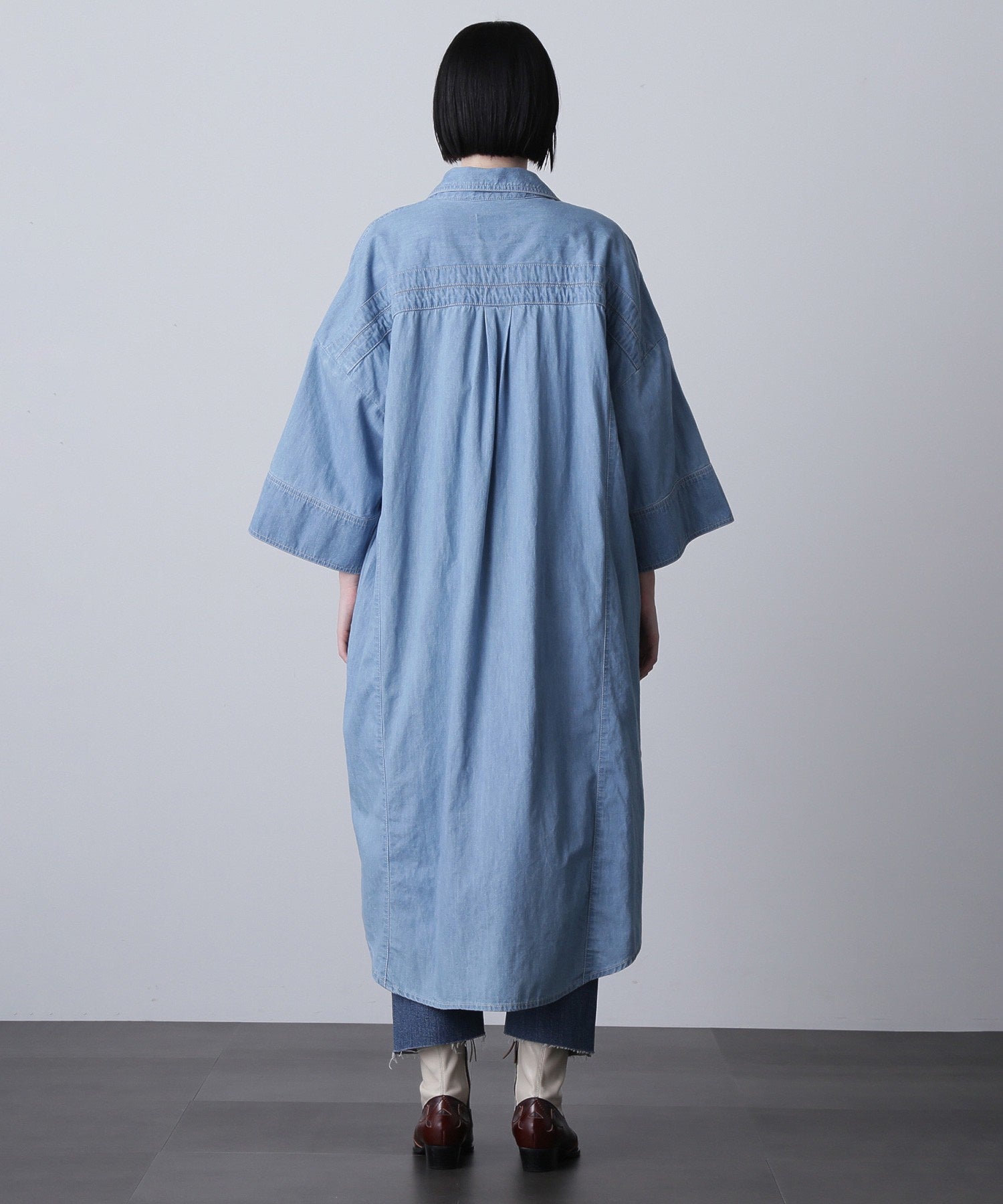 GENE HEAVENS/FRINGE POCKET DENIM SHIRT DRESS