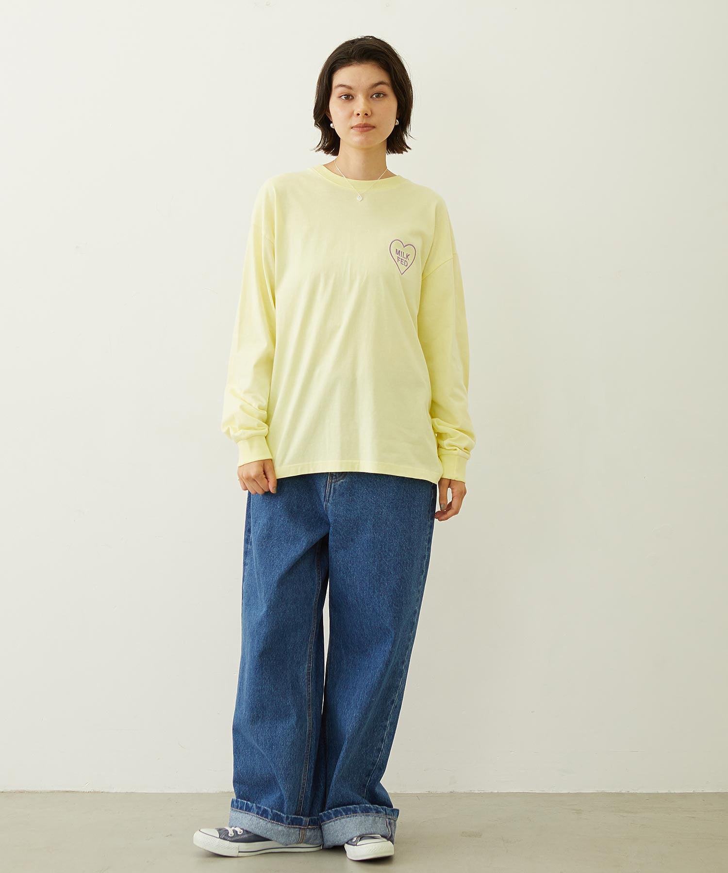 MILKFED. PLAID LOGO L/S TEE