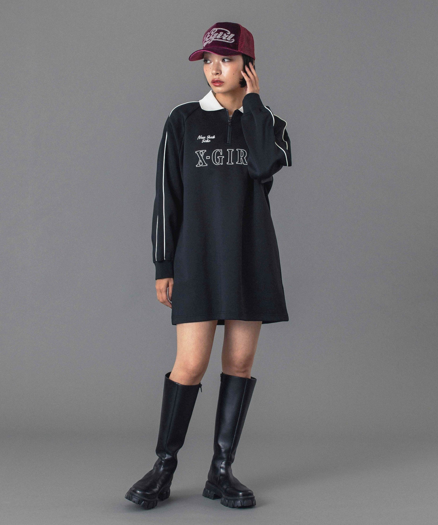 HALF ZIP JERSEY DRESS