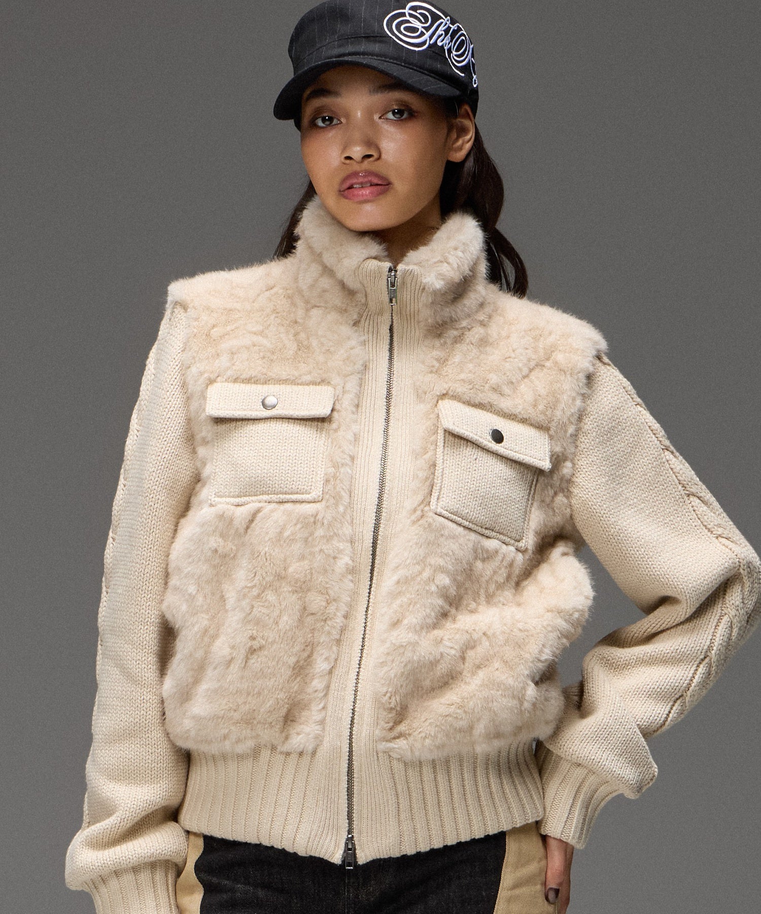 FAUX FUR AND KNIT JACKET
