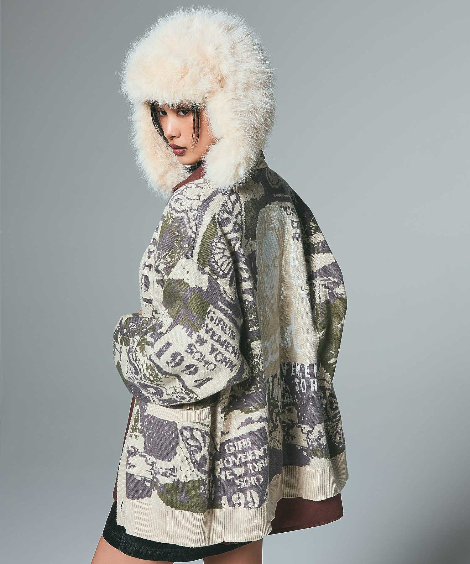 COLLAGE GRAPHIC JACQUARD KNIT CARDIGAN