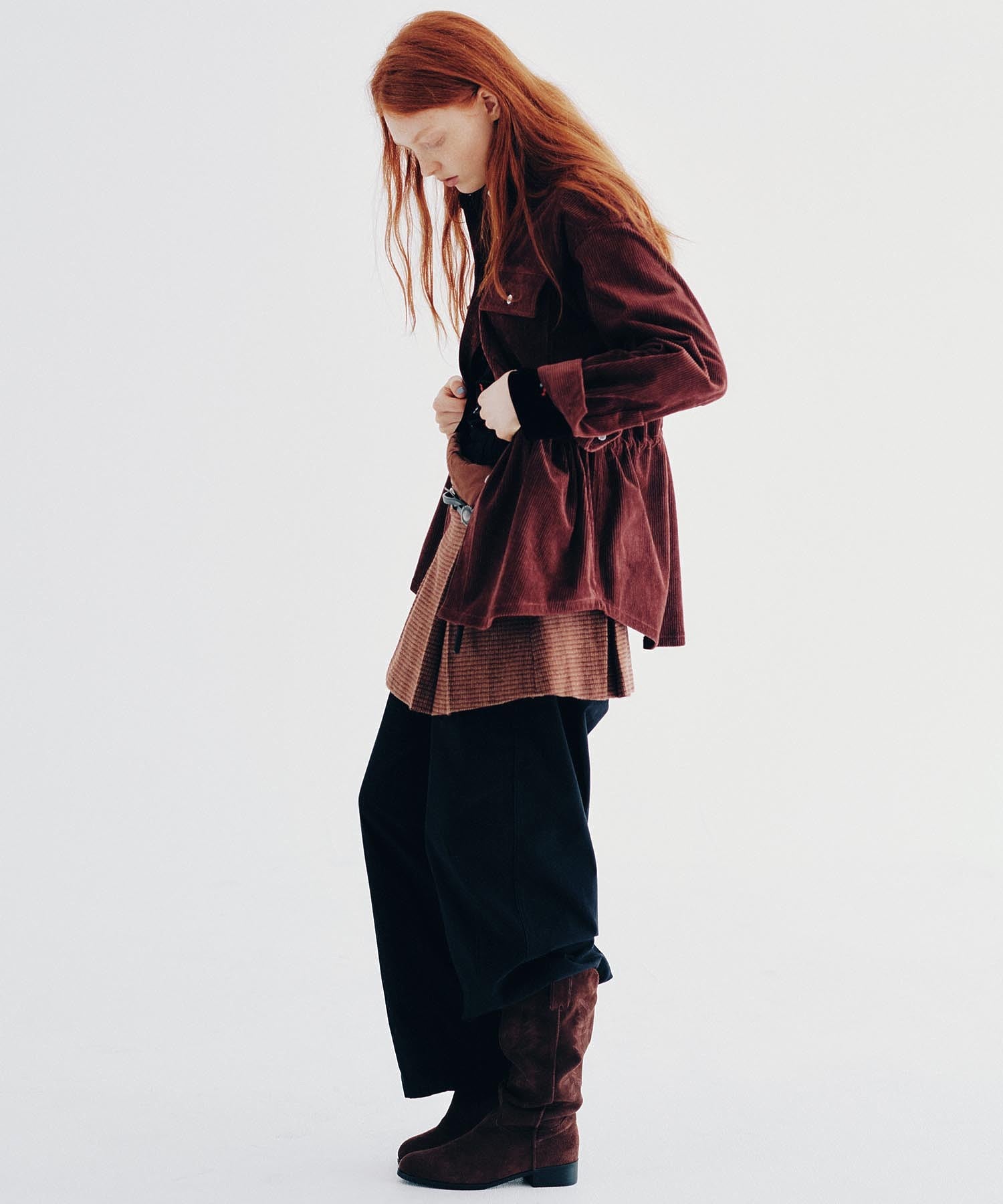 DENIM/BACK SATIN PANTS