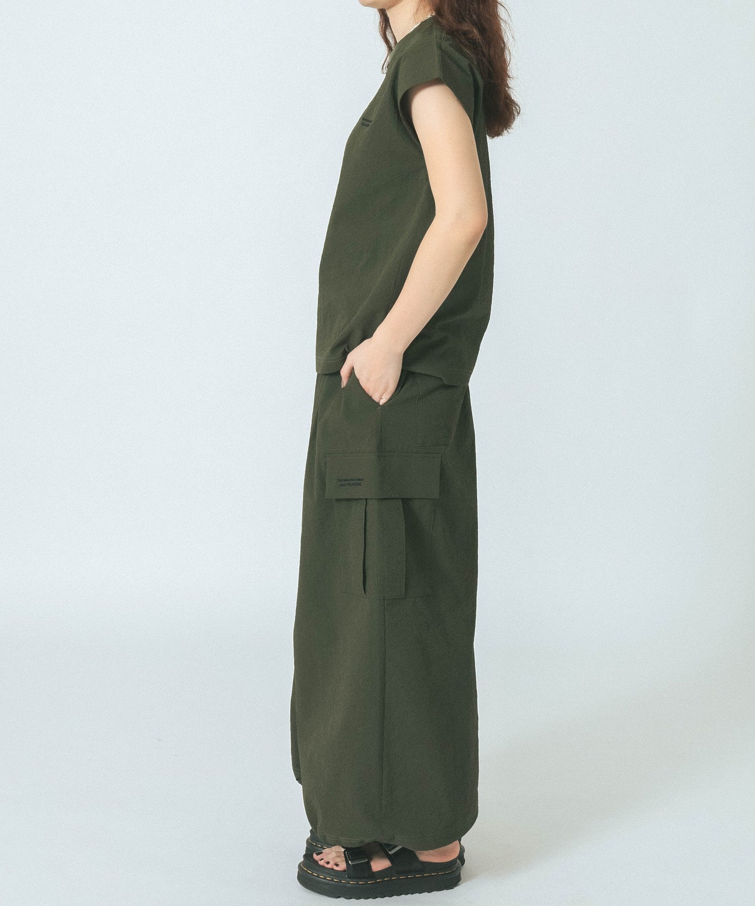 THOUSAND MILE×GENE HEAVENS/FRENCH SLEEVE TOP & MAXI CARGO SKIRT SET UP