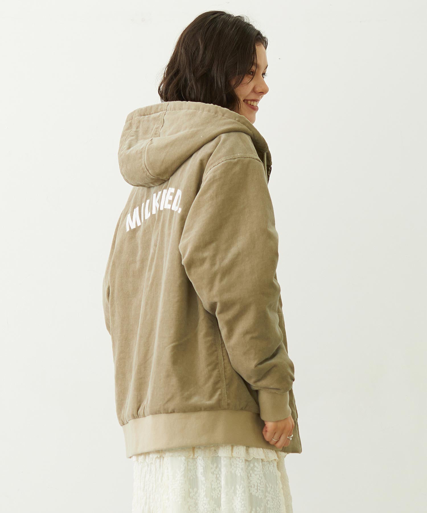 LOGO EMBROIDERED CORDUROY HOODED JACKET