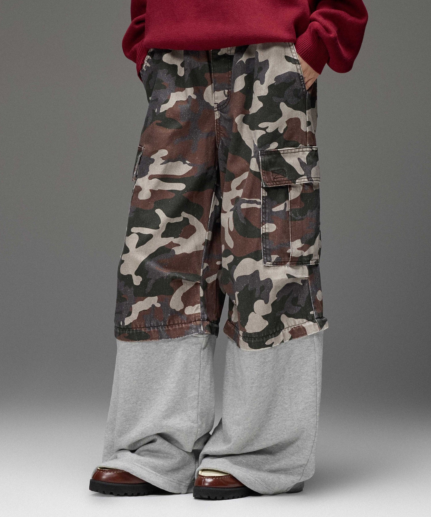 JERSEY MIX 2WAY WIDE LEG CARGO PANTS