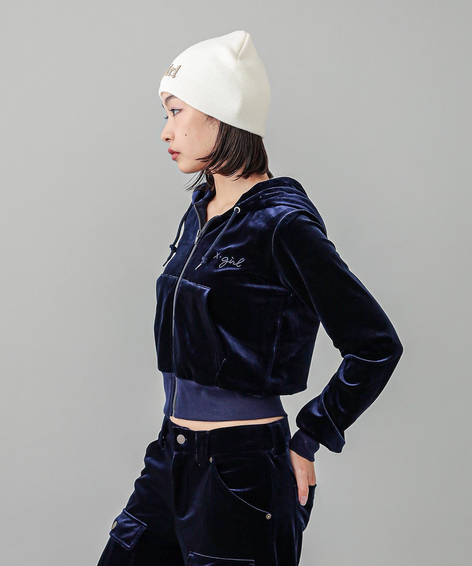 VELOUR ZIP UP HOODIE