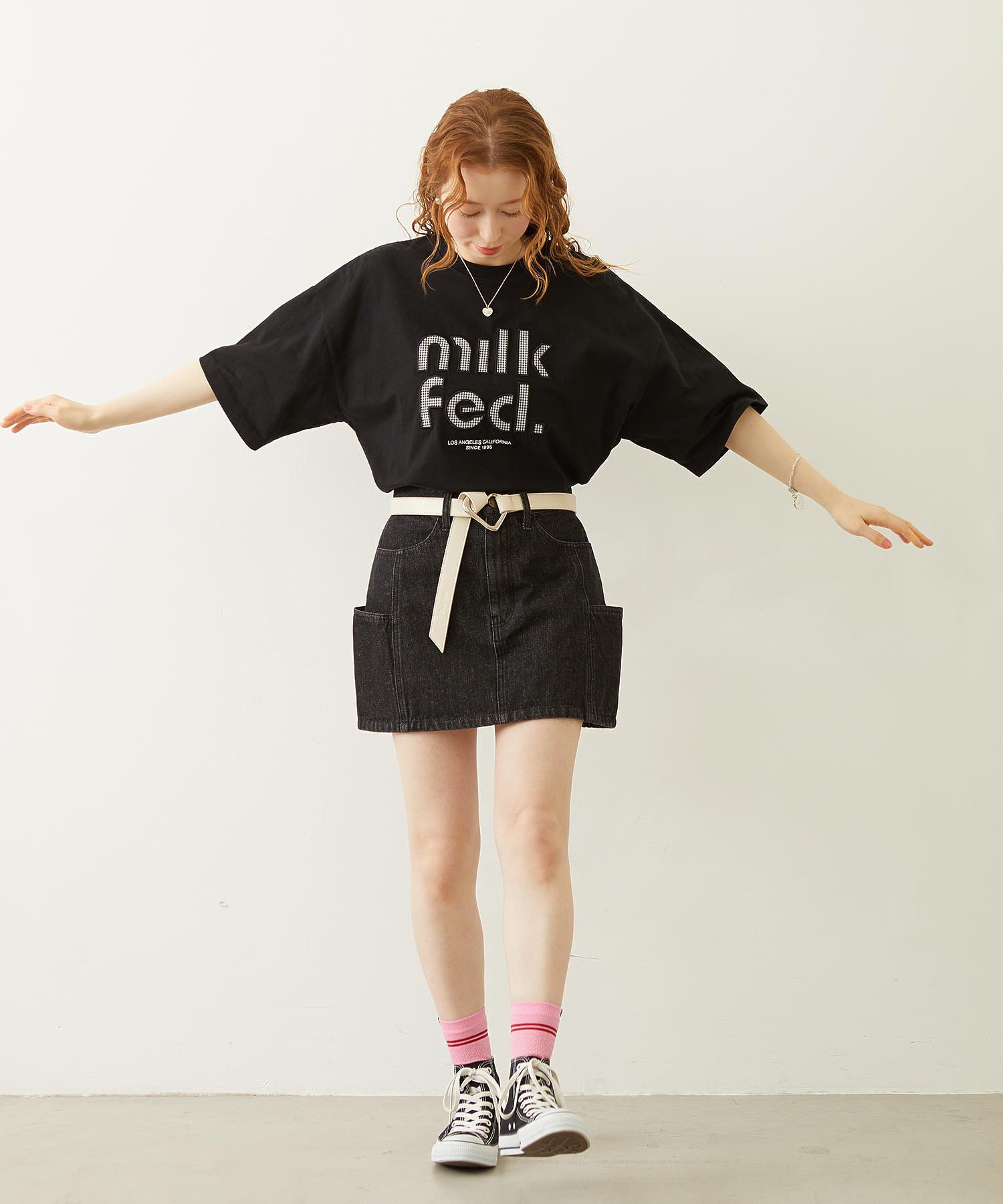 CUT OUT LOGO GINGHAM WIDE S/S TEE