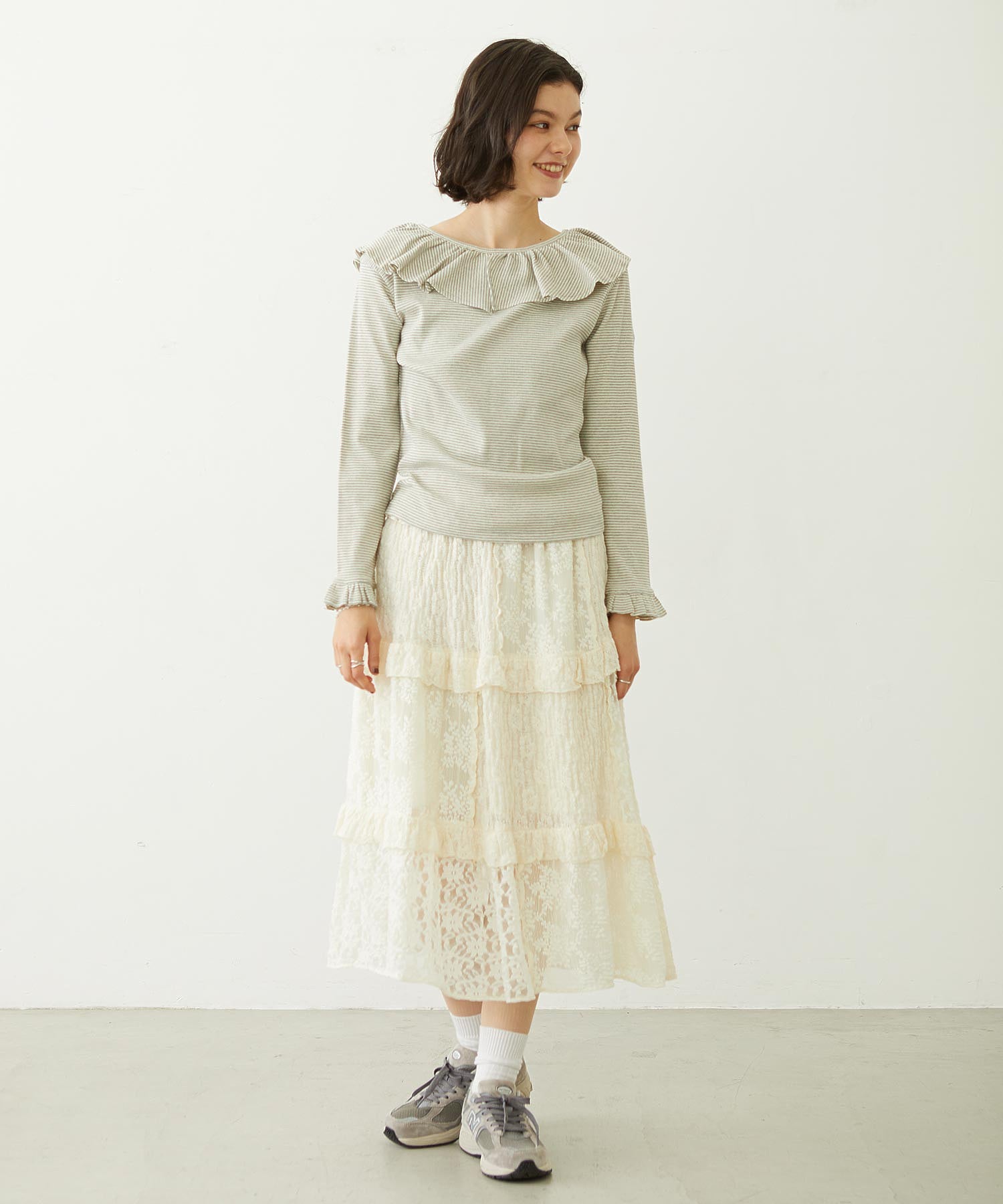2WAY RUFFLE COLLAR STRIPED L/S TOP