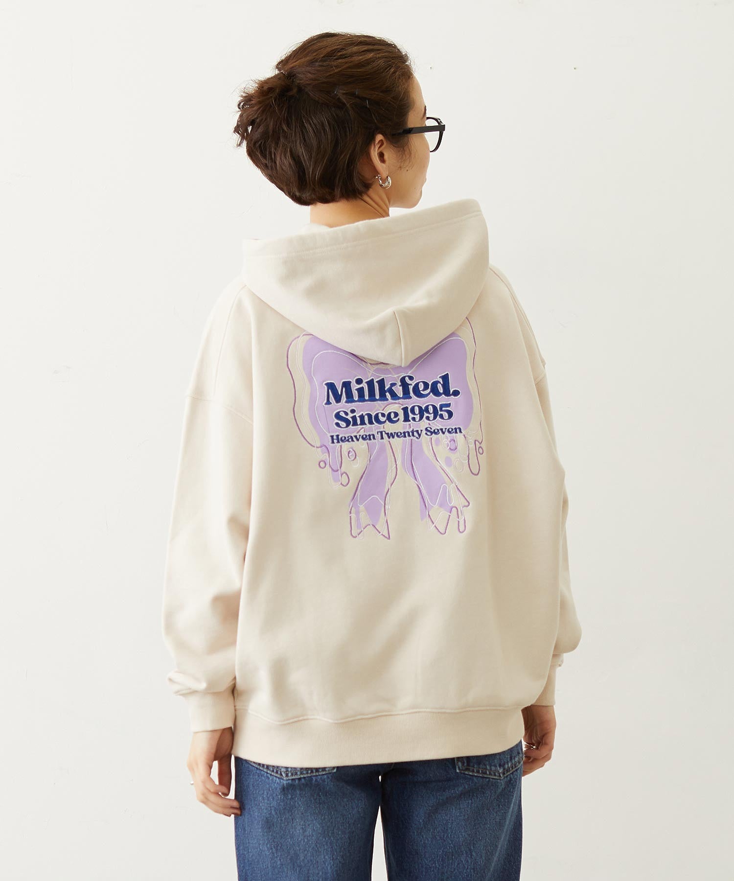 RIBBON EMBROIDERY SWEAT HOODIE