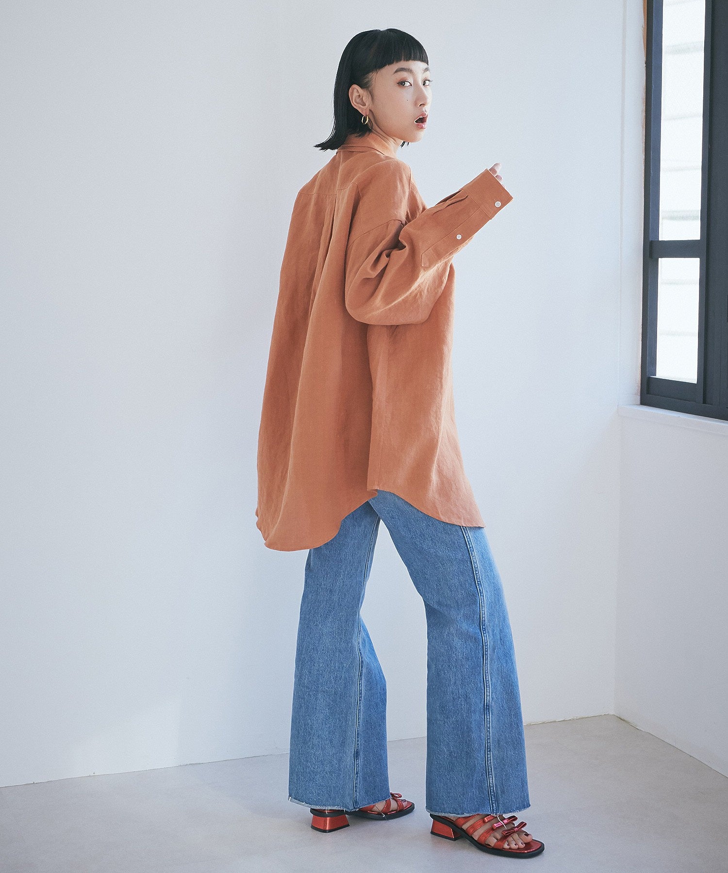 ボタンダウン ダブルネックシャツ